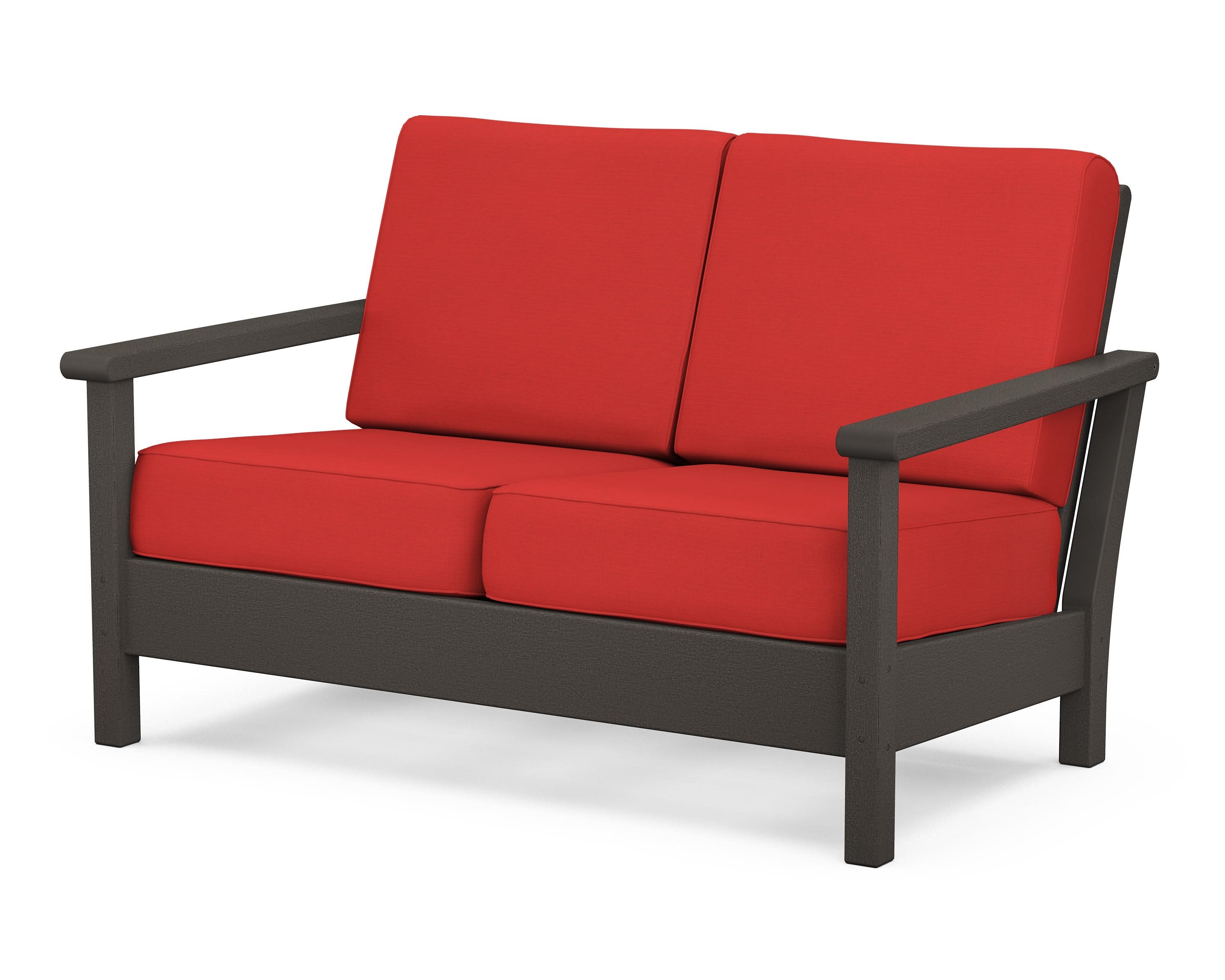 Harbour Deep Seating Loveseat in Vintage Coffee / Crimson Linen