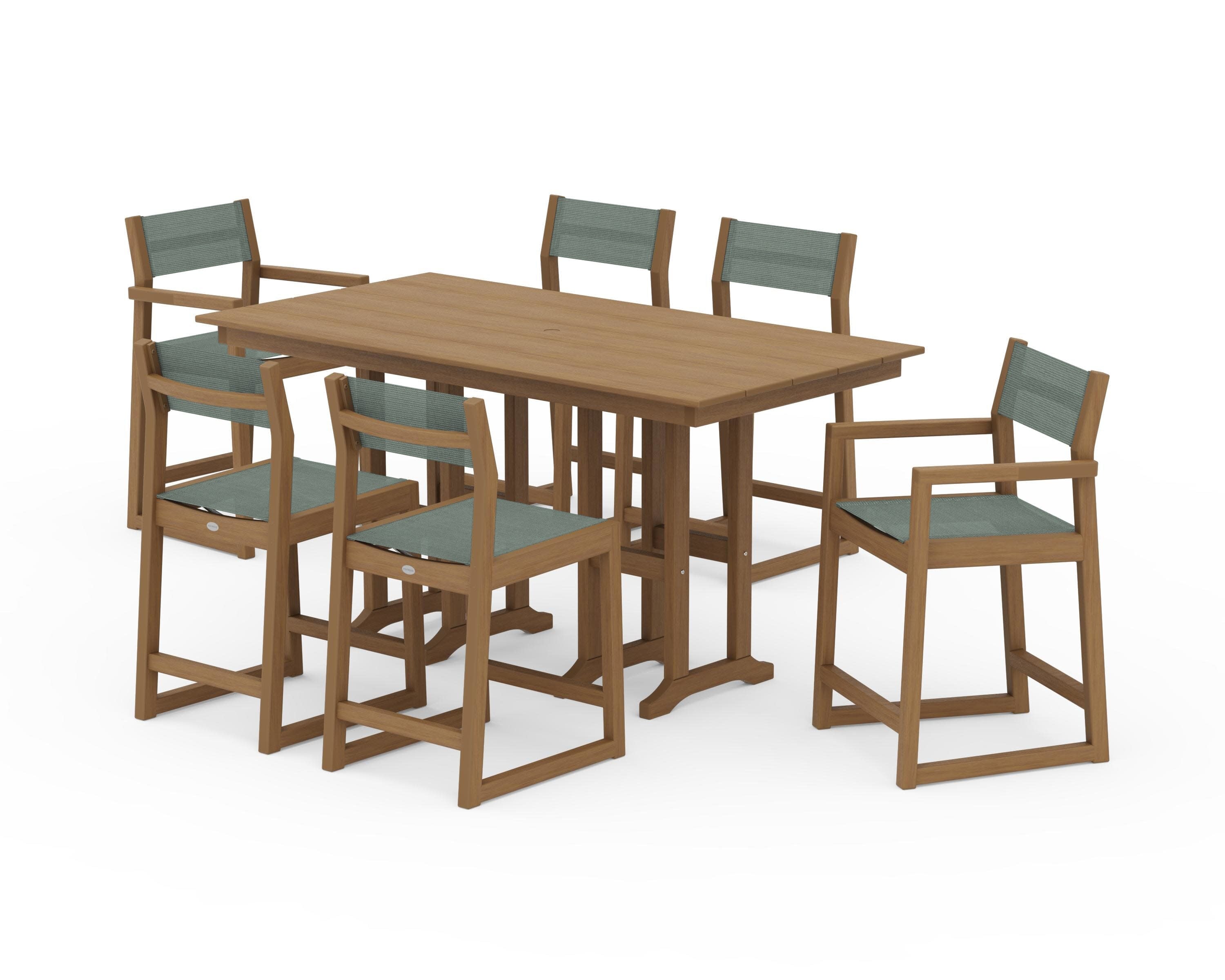 EDGE Sling 7-Piece Farmhouse Counter Set in Natural / Dupioni Sea Mist Sling