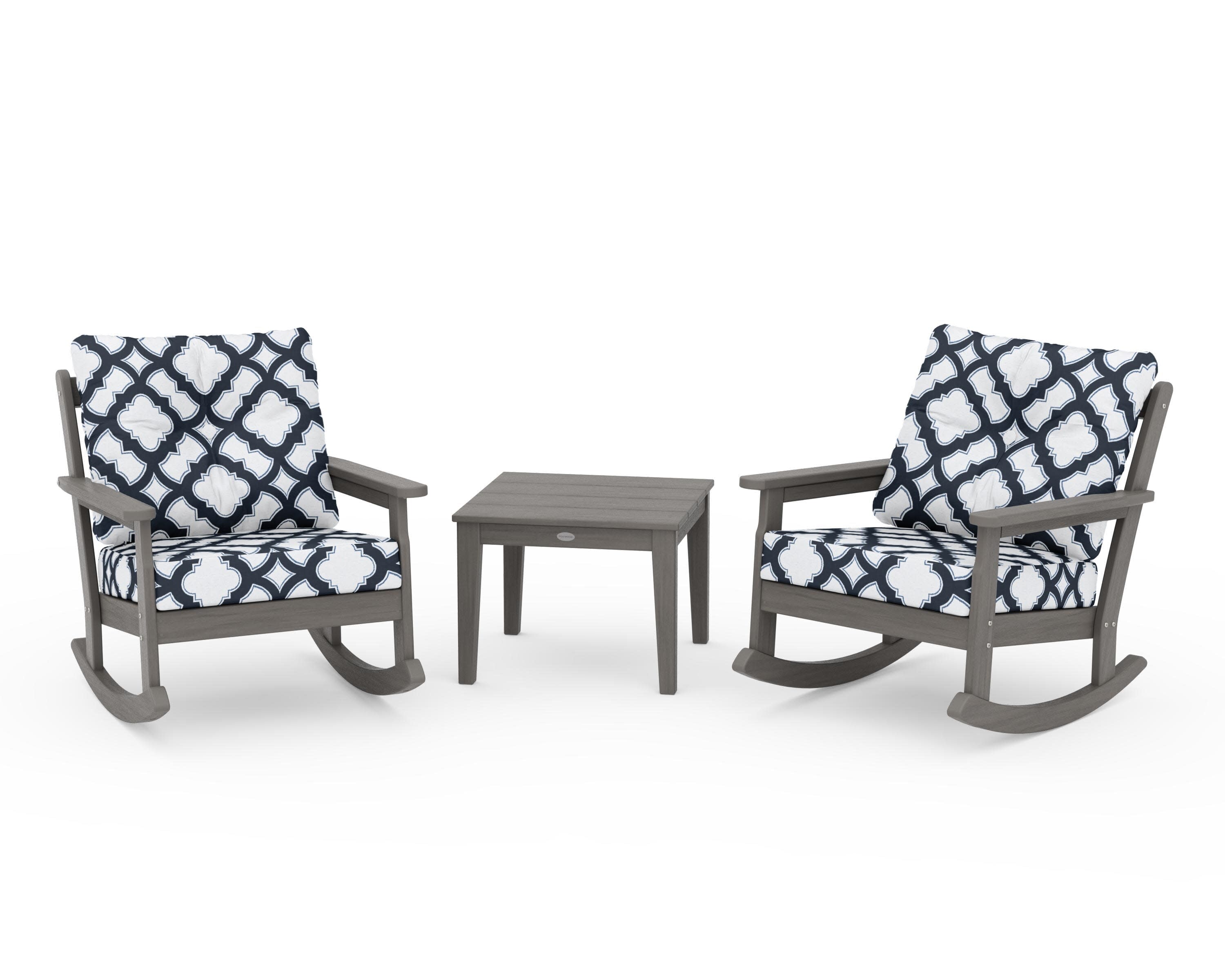 Vineyard 3-Piece Deep Seating Rocker Set in Driftwood / Trellis Marine Indigo