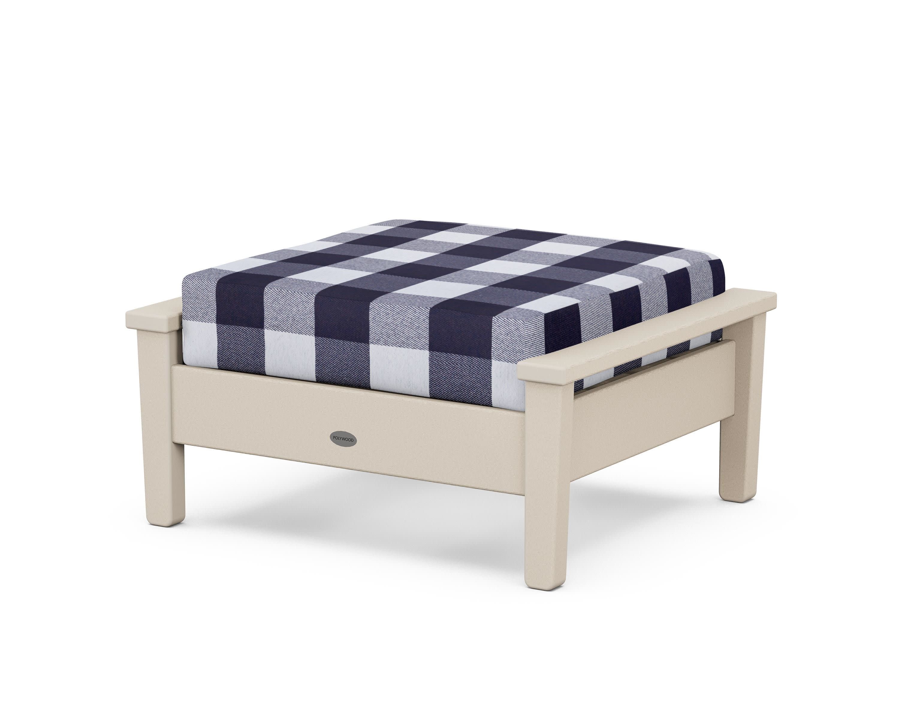 Prescott Deep Seating Ottoman in Sand / Buffalo Plaid Navy