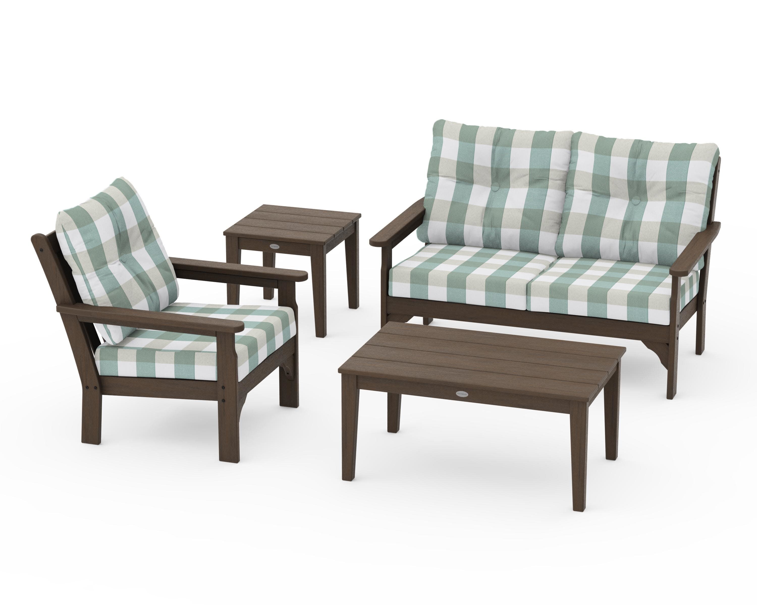 Vineyard 4-Piece Deep Seating Set in Kona / Buffalo Plaid Glacier Spa