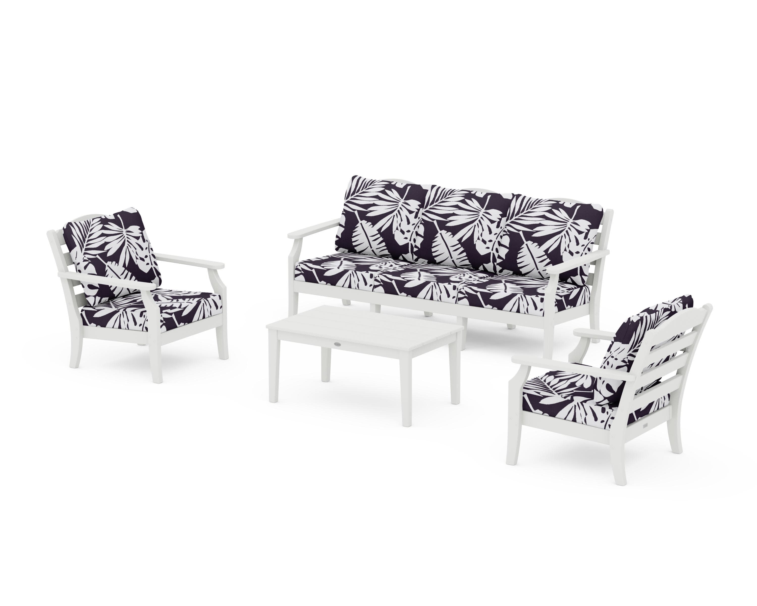 Savannah 4-Piece Deep Seating Set with Sofa in Vintage White / Leaf Navy