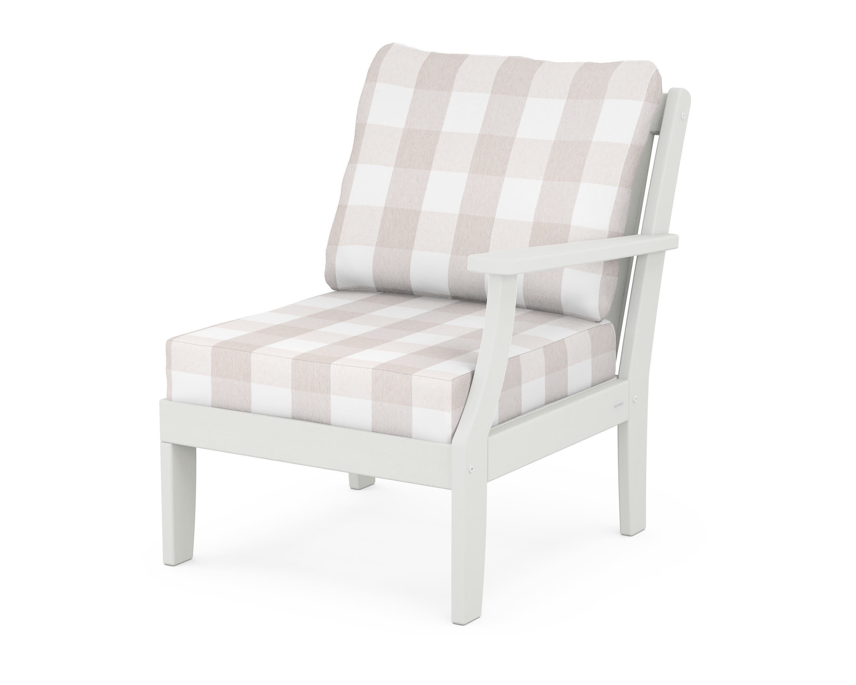 Braxton Modular Right Arm Chair in Vintage White / Buffalo Plaid Dune Burlap