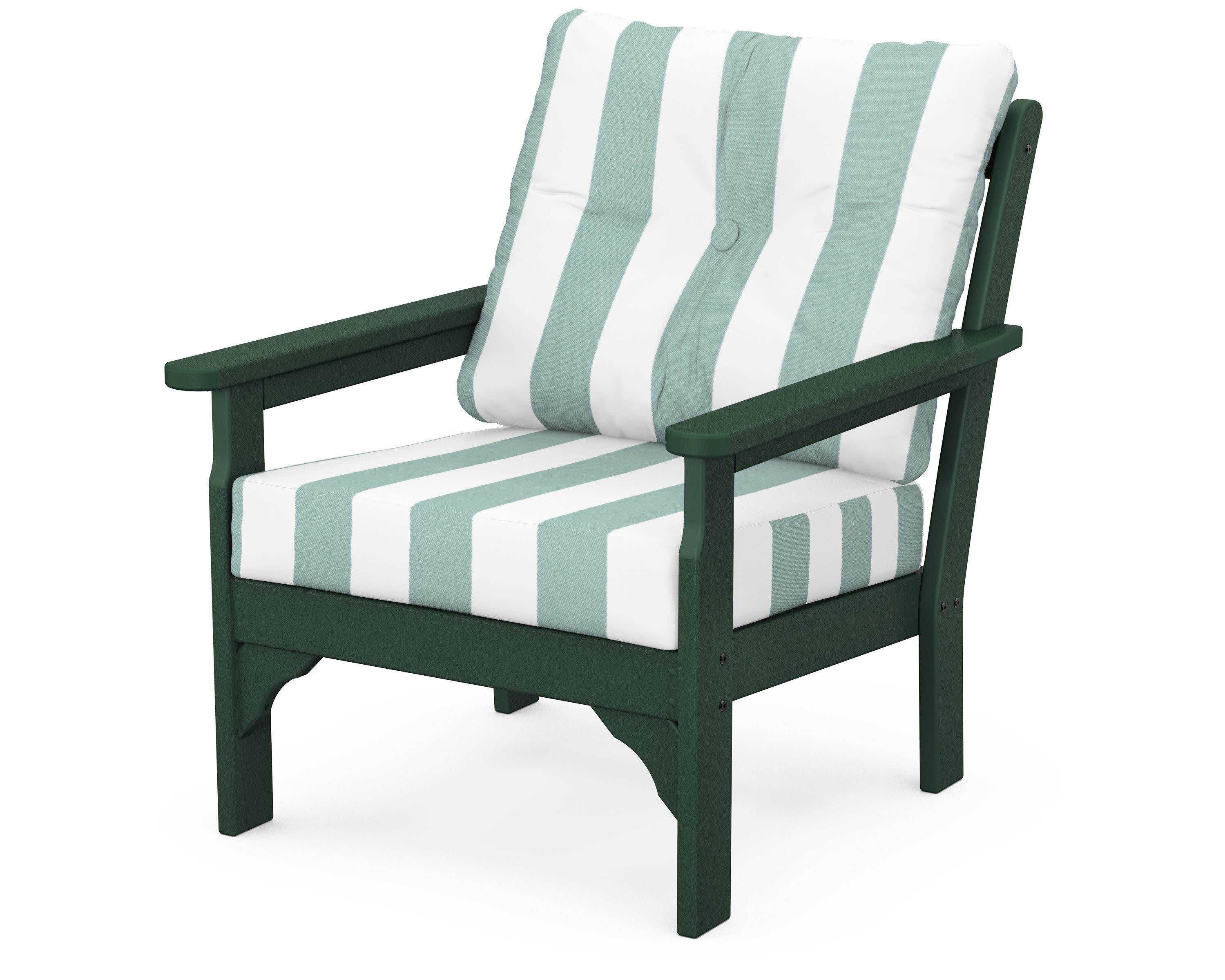 Vineyard Deep Seating Chair in Green / Cabana Stripe Glacier Spa