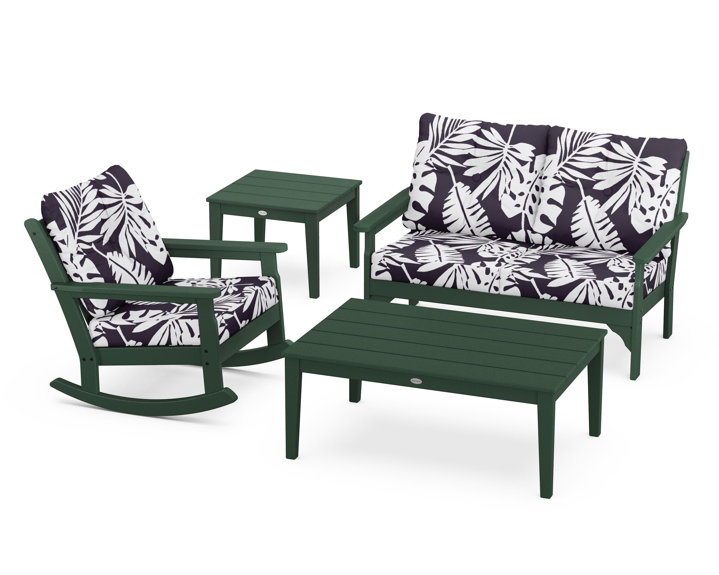 Vineyard 4-Piece Deep Seating Rocker Set in Green / Leaf Navy