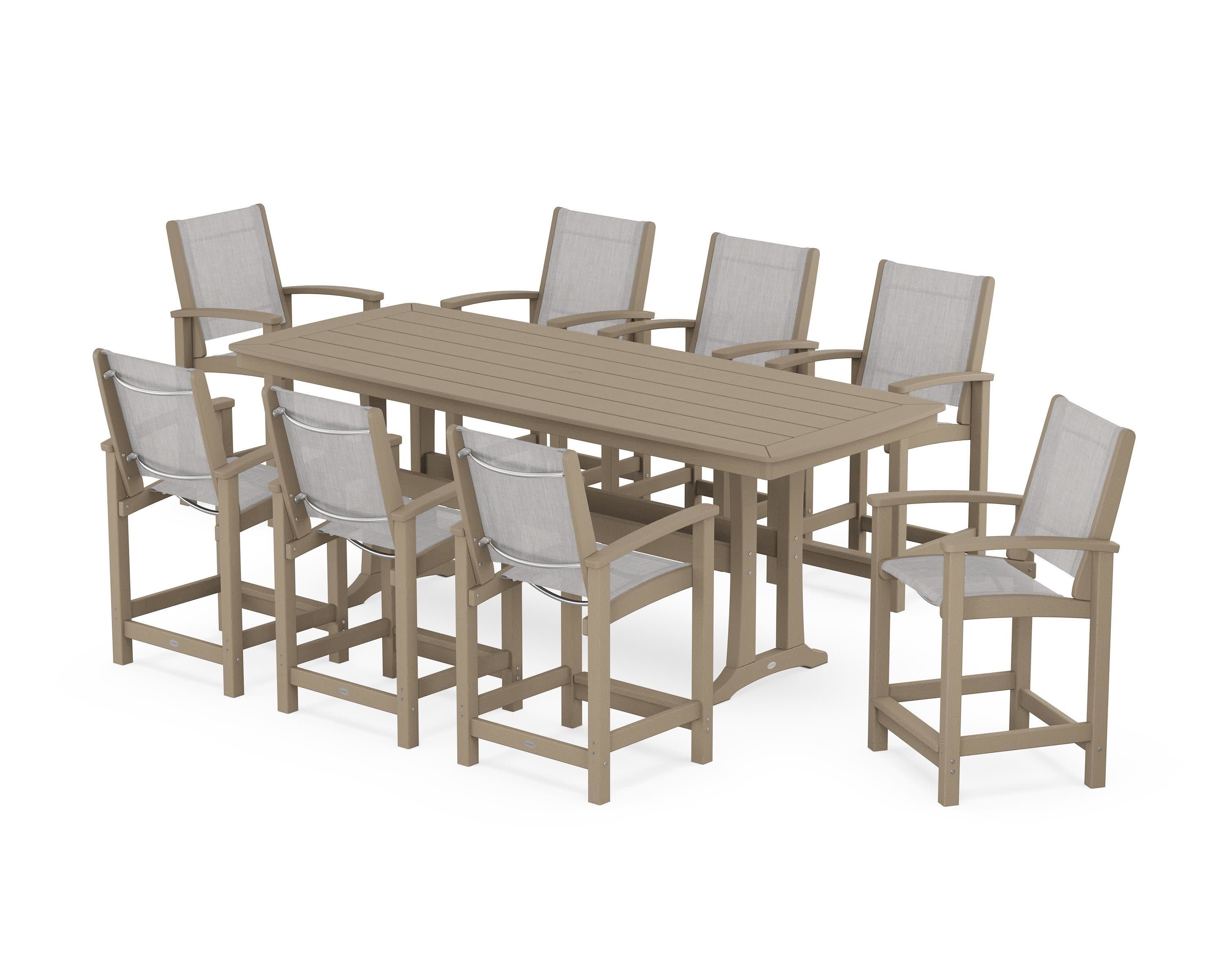 Coastal 9-Piece Counter Set with Trestle Legs in Vintage Sahara / Parchment Sling