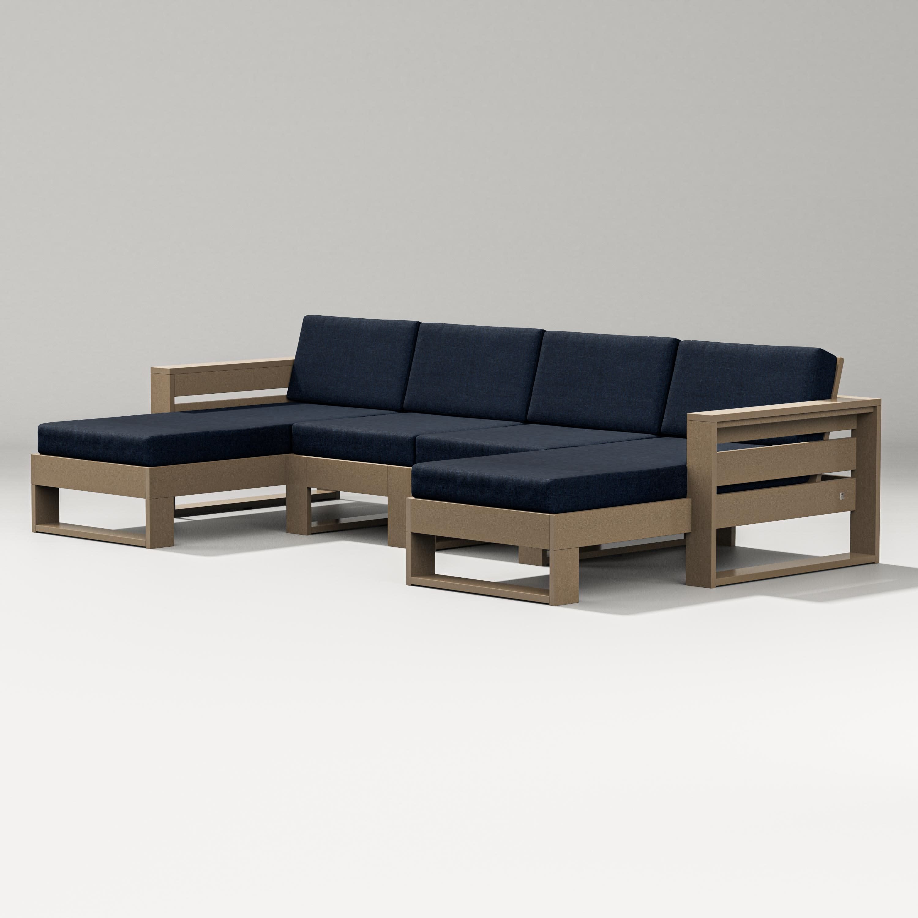 Latitude Double Chaise Sectional in Vintage Sahara / Marine Indigo