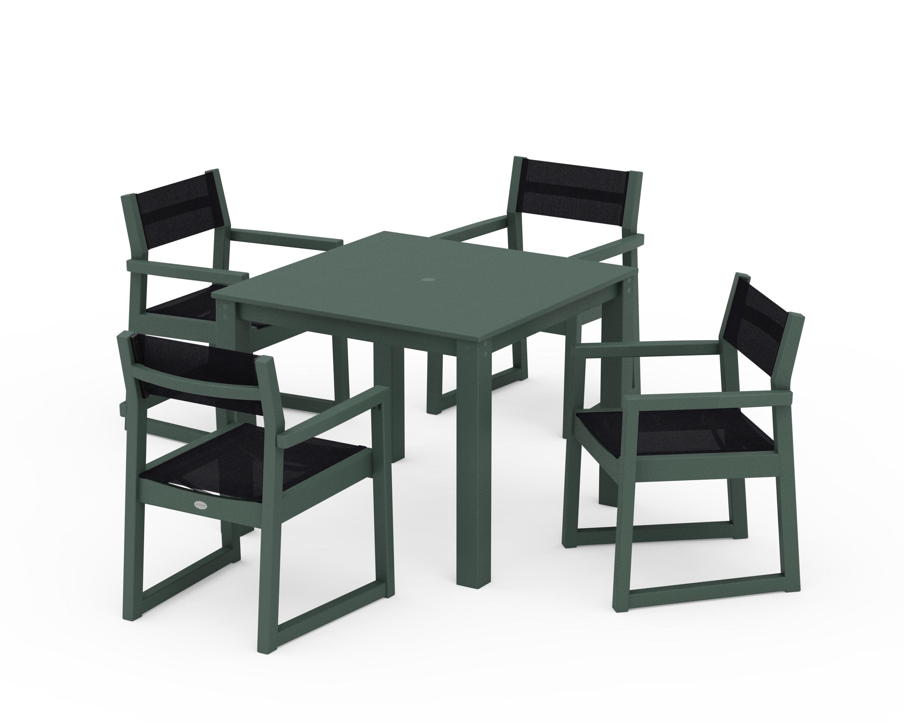EDGE Sling Arm Chair 5-Piece Parsons Dining Set in Green / Black Sling