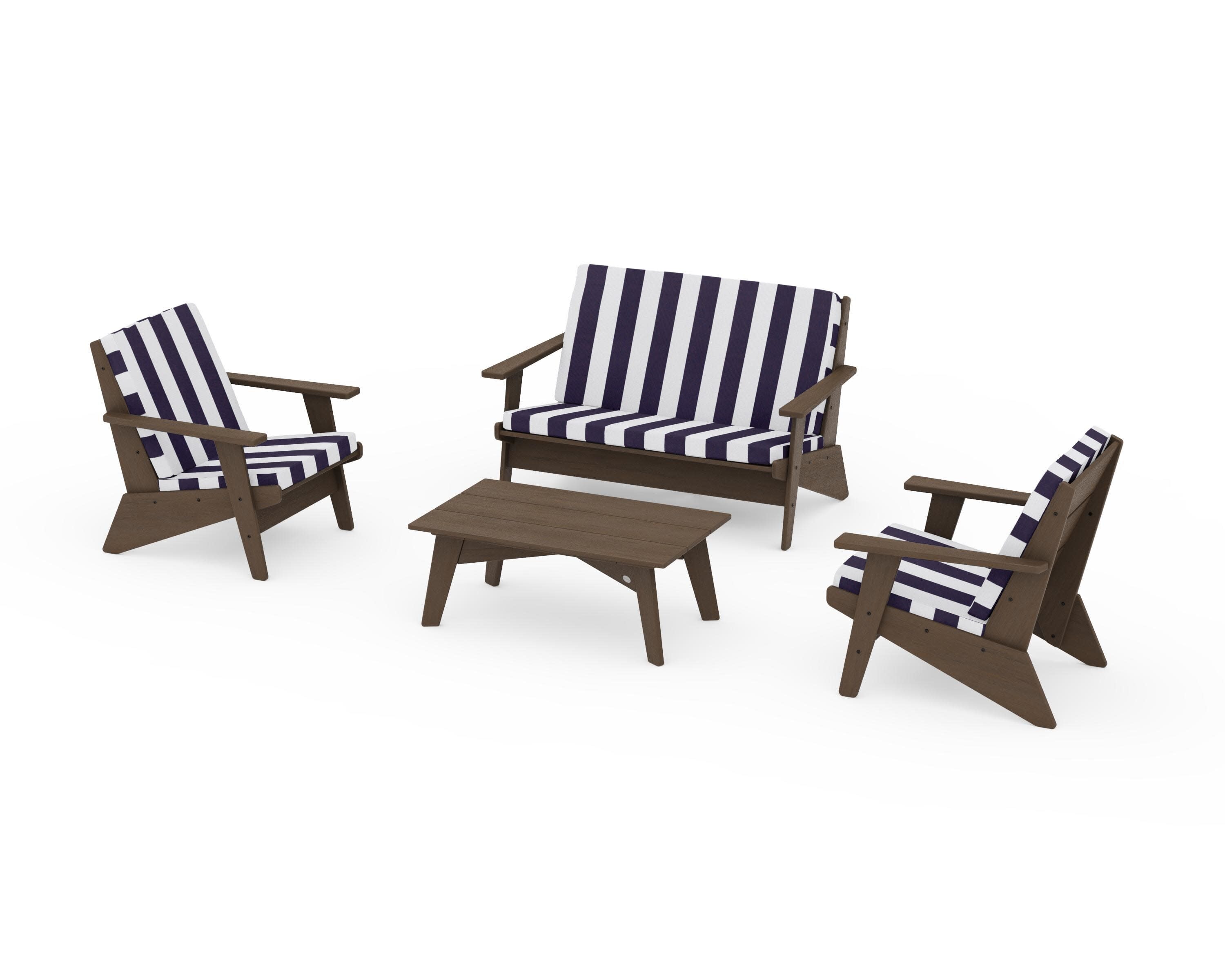 Riviera Modern Lounge 4-Piece Set in Kona / Cabana Stripe Navy