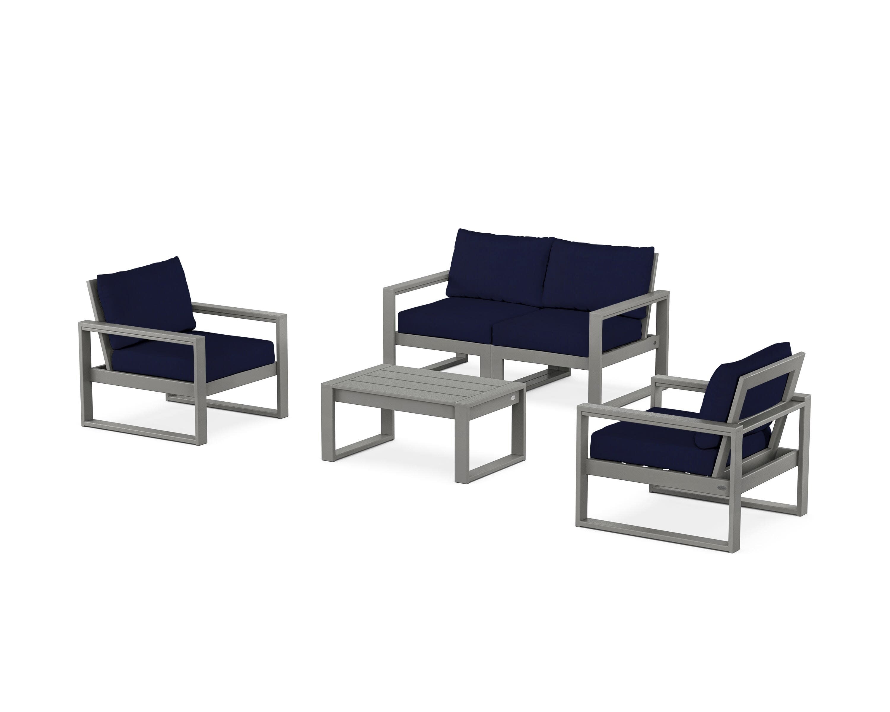 EDGE Sectional 4-Piece Deep Seating Set with Loveseat in Slate Grey / Navy