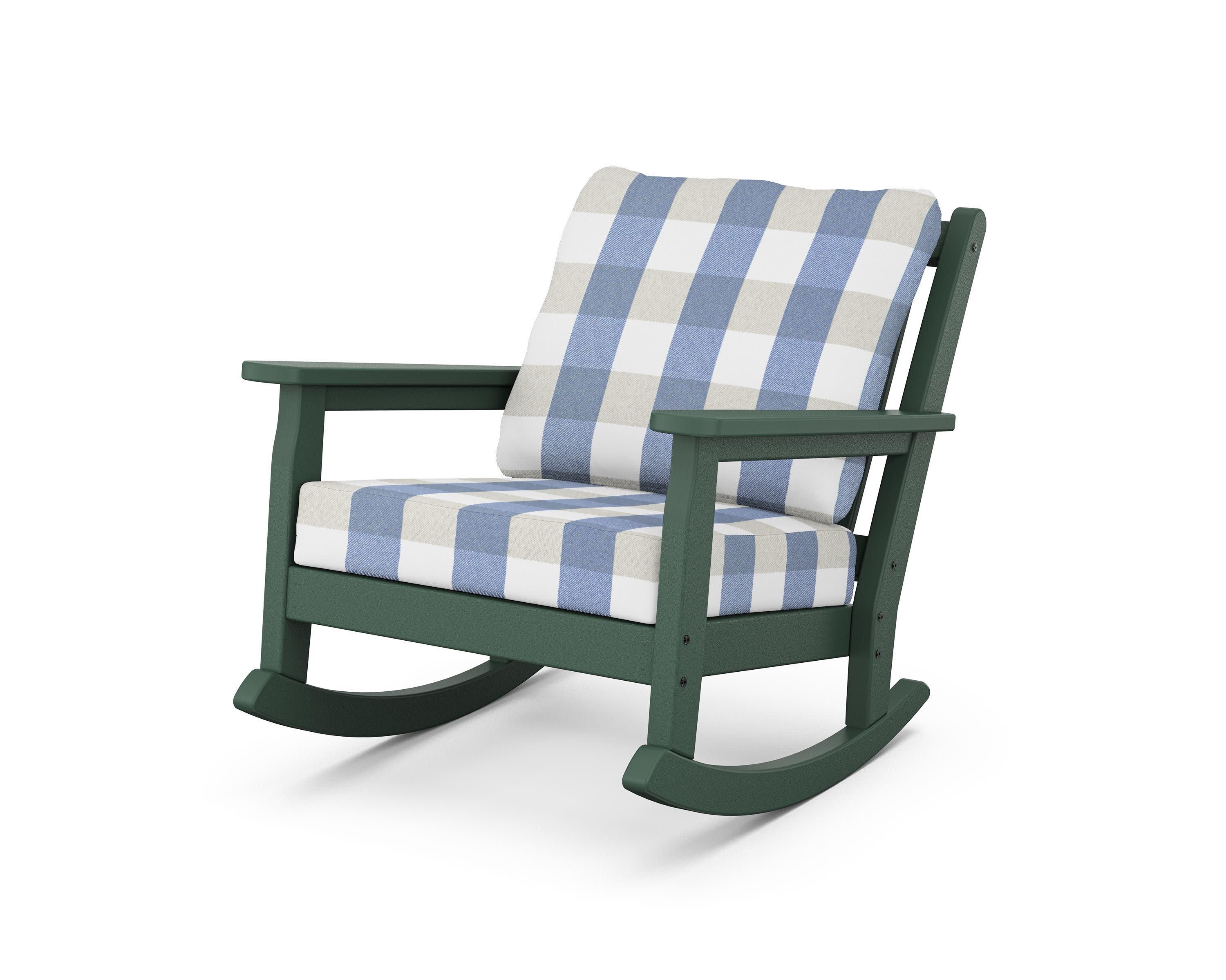 Chippendale Deep Seating Rocking Chair in Green / Buffalo Plaid Sky Blue
