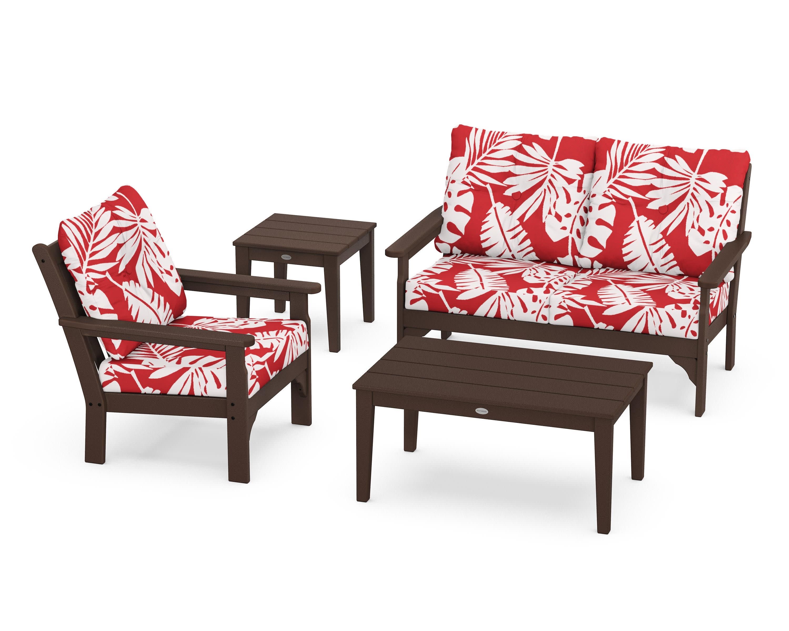 Vineyard 4-Piece Deep Seating Set in Mahogany / Leaf Crimson