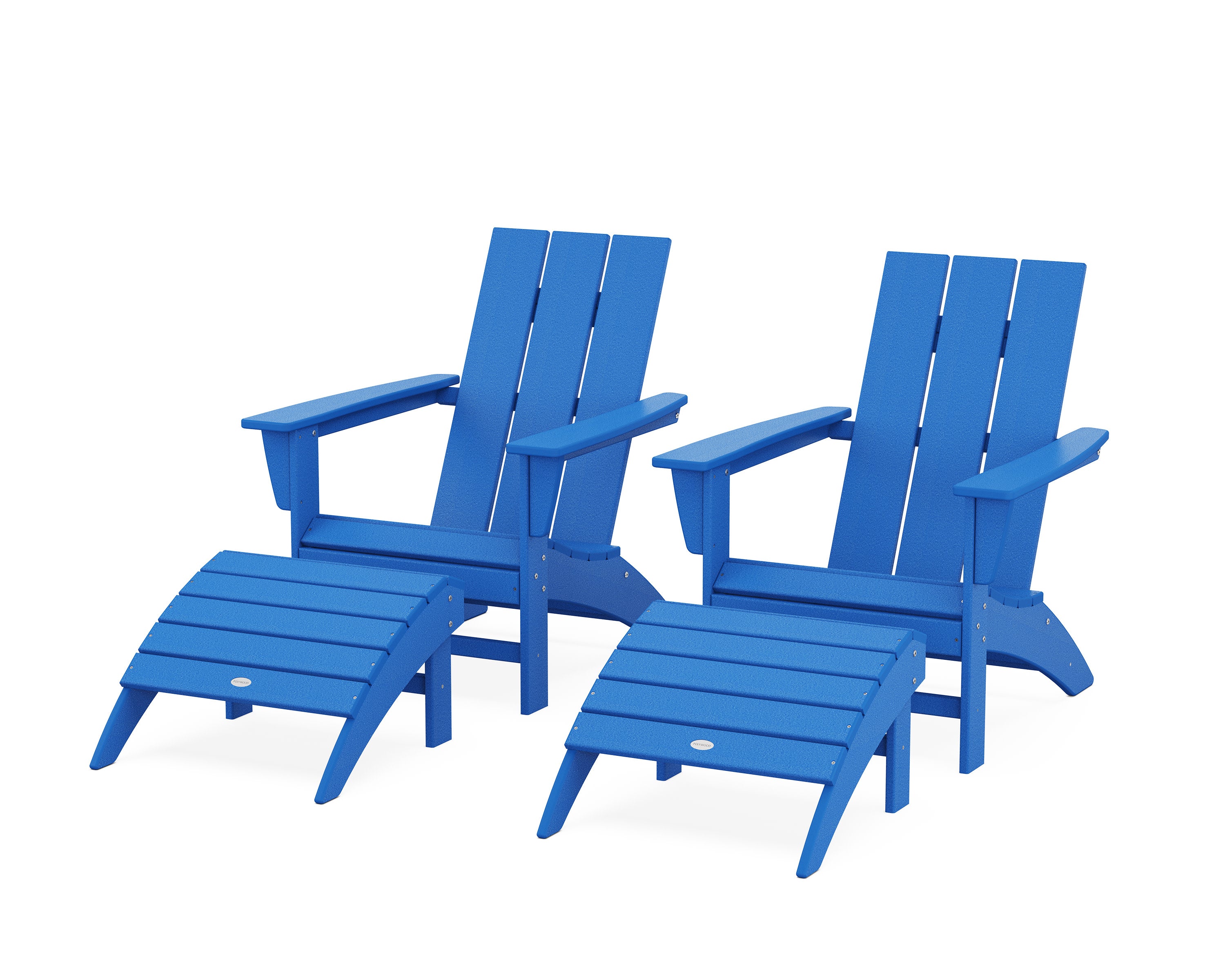 Modern Adirondack Chair 4-Piece Set with Ottomans in Pacific Blue