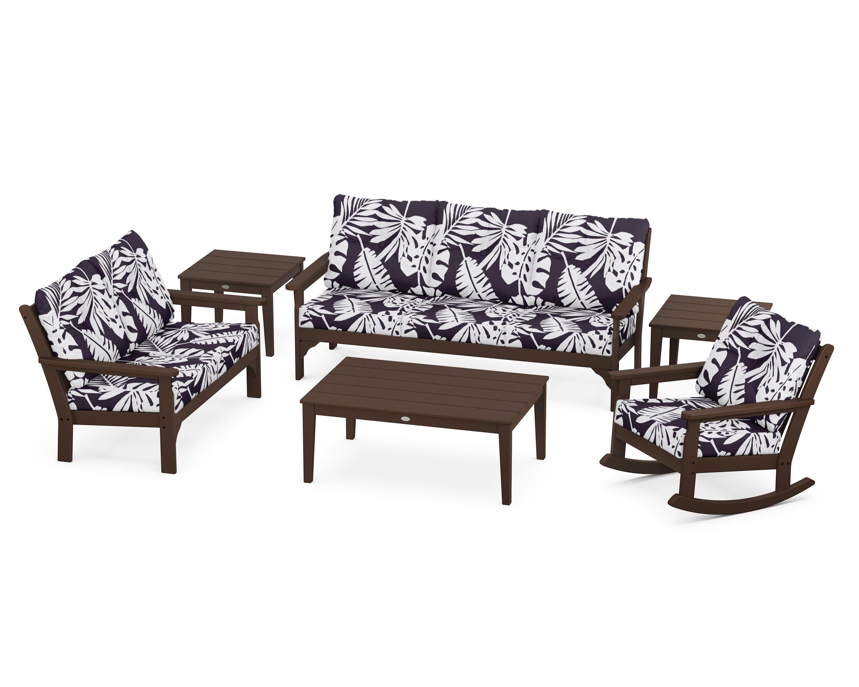 Vineyard 6-Piece Deep Seating Set in Mahogany / Leaf Navy