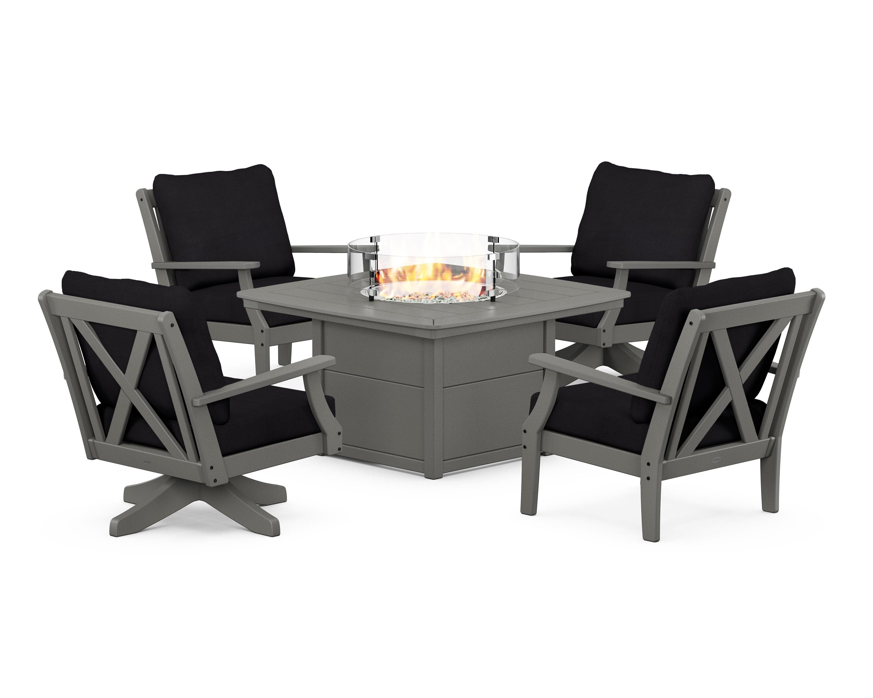Braxton 5-Piece Deep Seating Set with Fire Table in Slate Grey / Midnight Linen