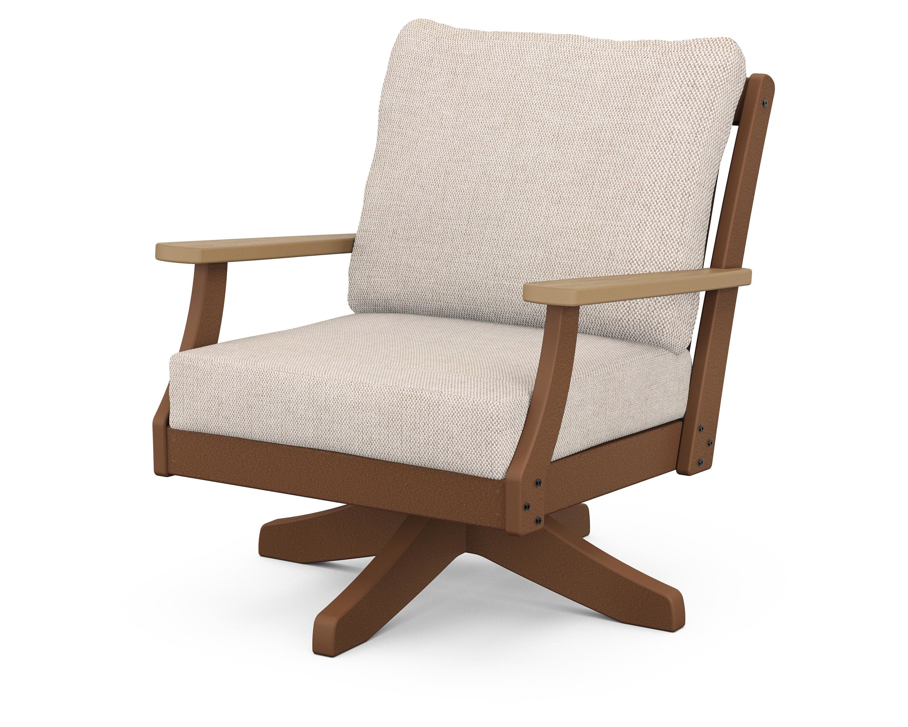 Braxton Deep Seating Swivel Chair in Teak / Natural / Blend Linen