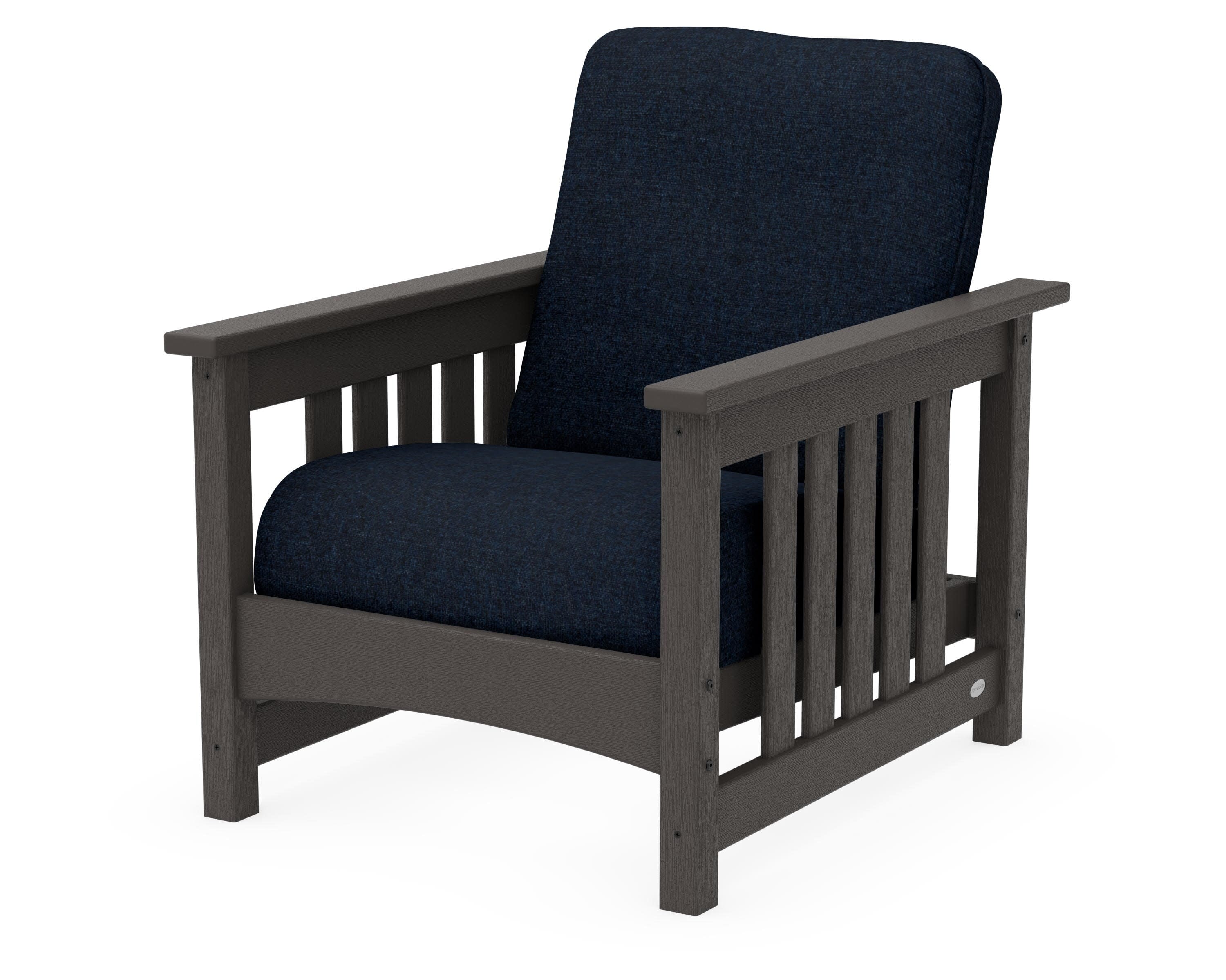 Club Mission Chair in Vintage Coffee / Marine Indigo