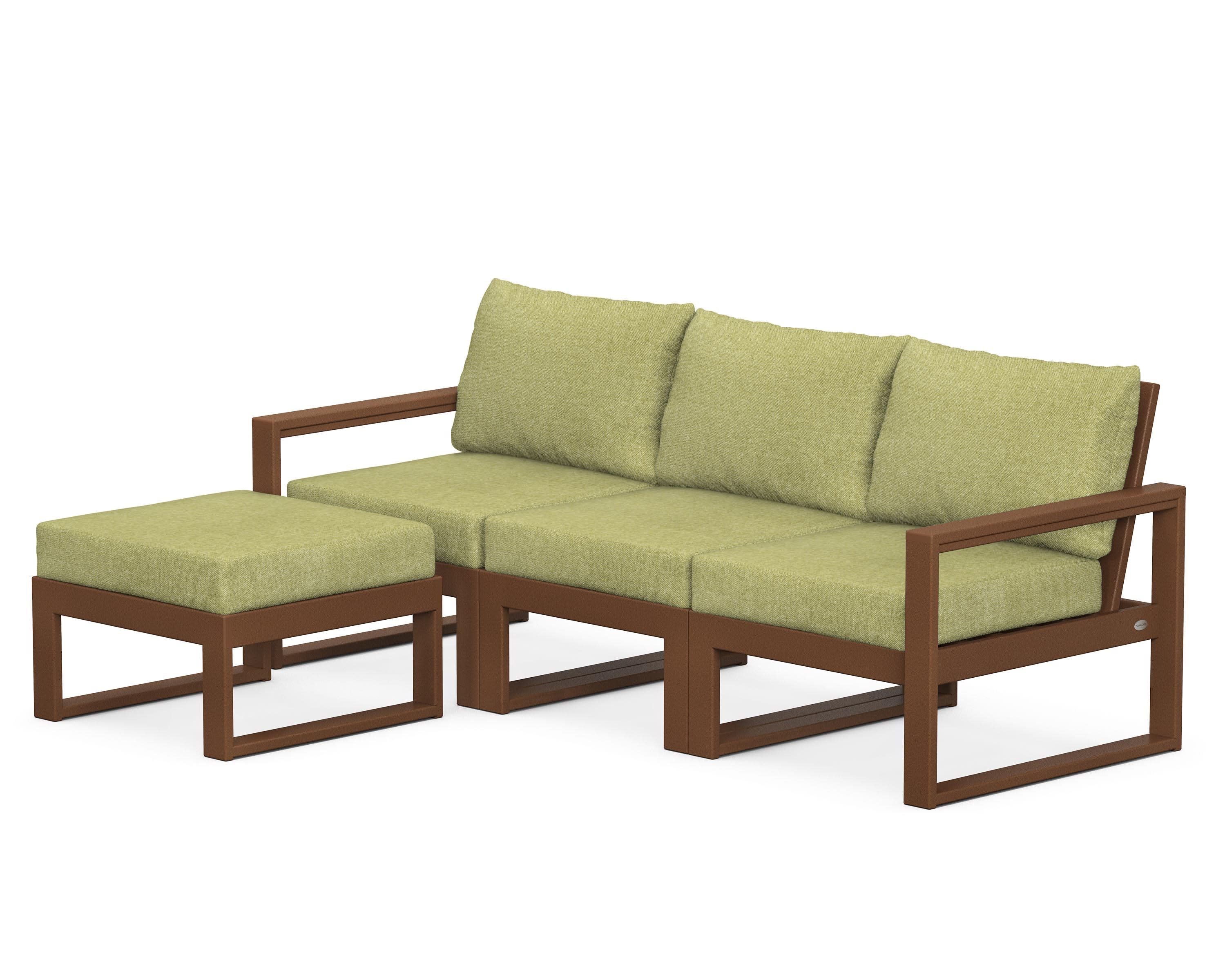 EDGE 4-Piece Modular Deep Seating Set with Ottoman in Teak / Chartreuse Boucle