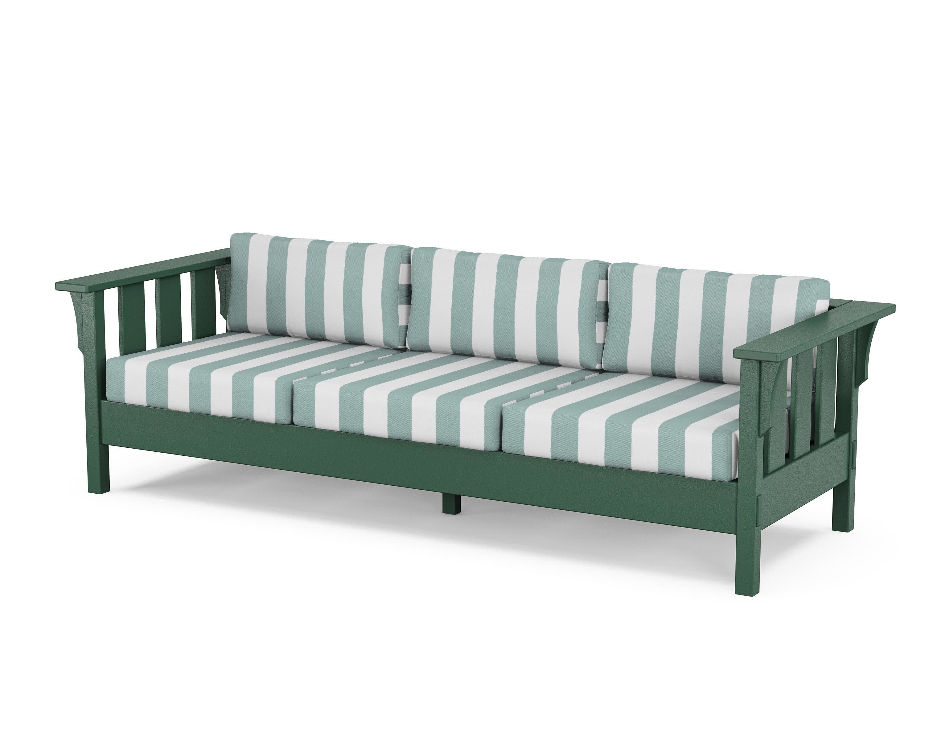 Acadia Deep Seating Sofa in Green / Cabana Stripe Glacier Spa