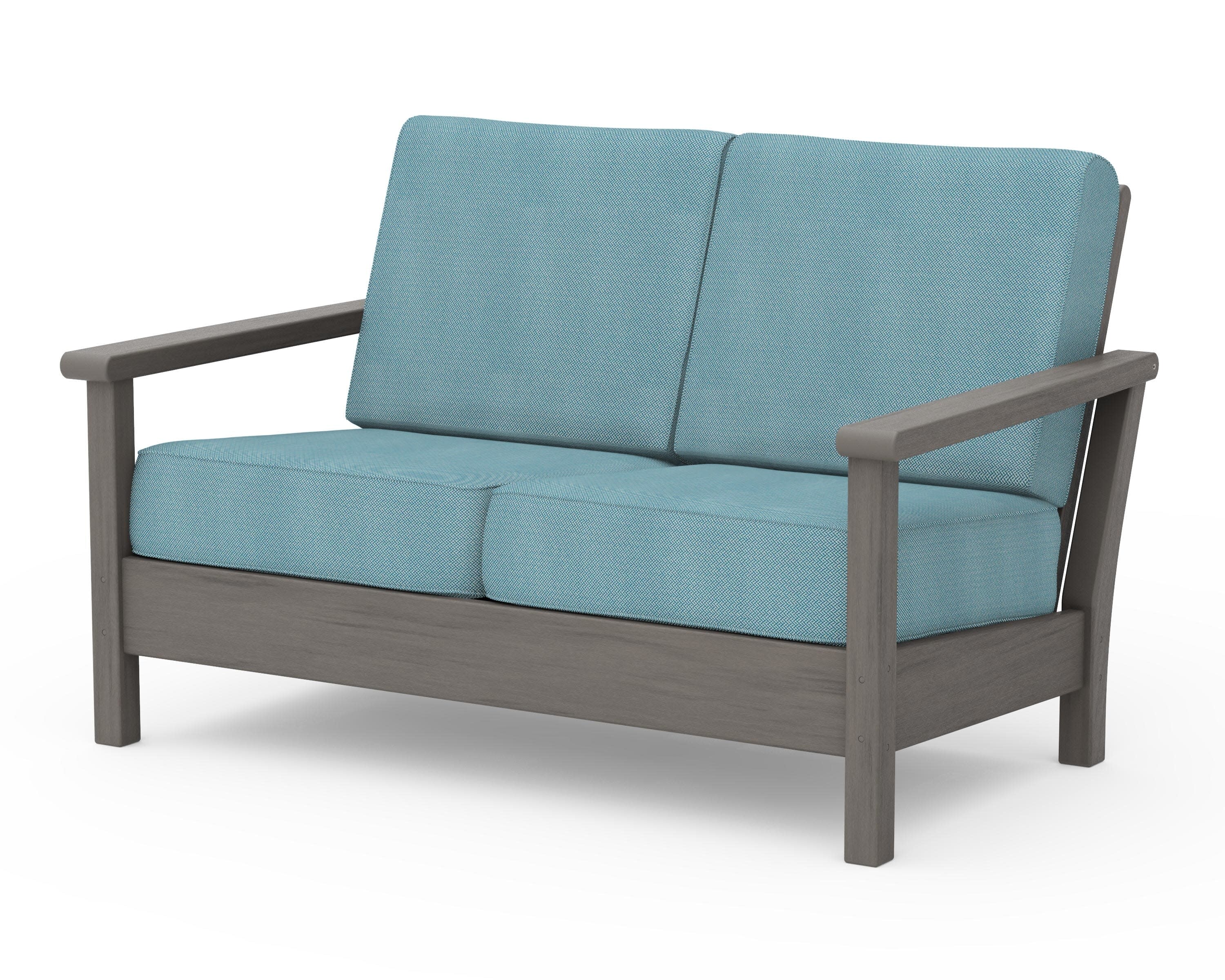 Harbour Deep Seating Loveseat in Driftwood / Lattice Sky Blue