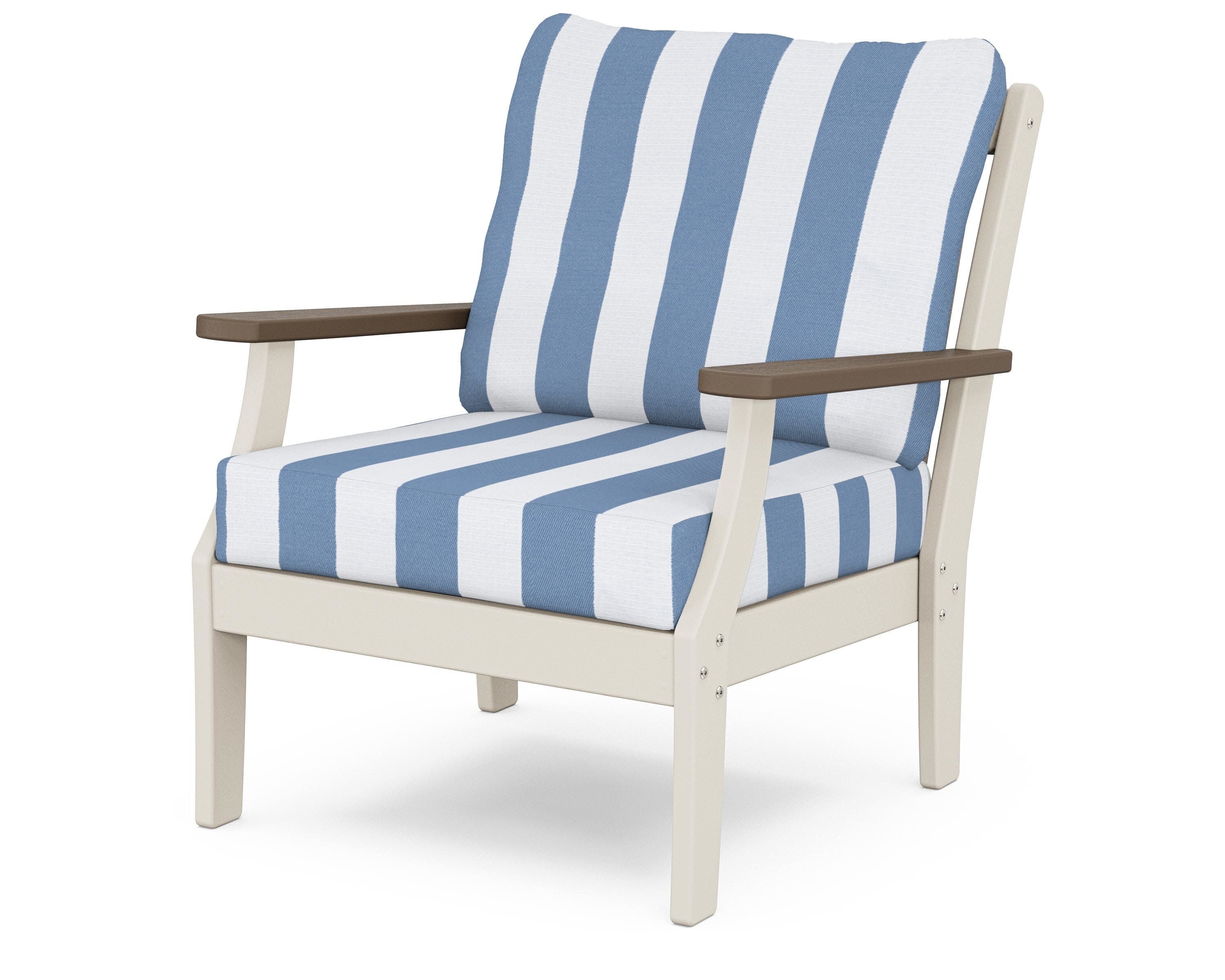 Braxton Deep Seating Chair in Sand / Kona / Cabana Stripe Sky Blue