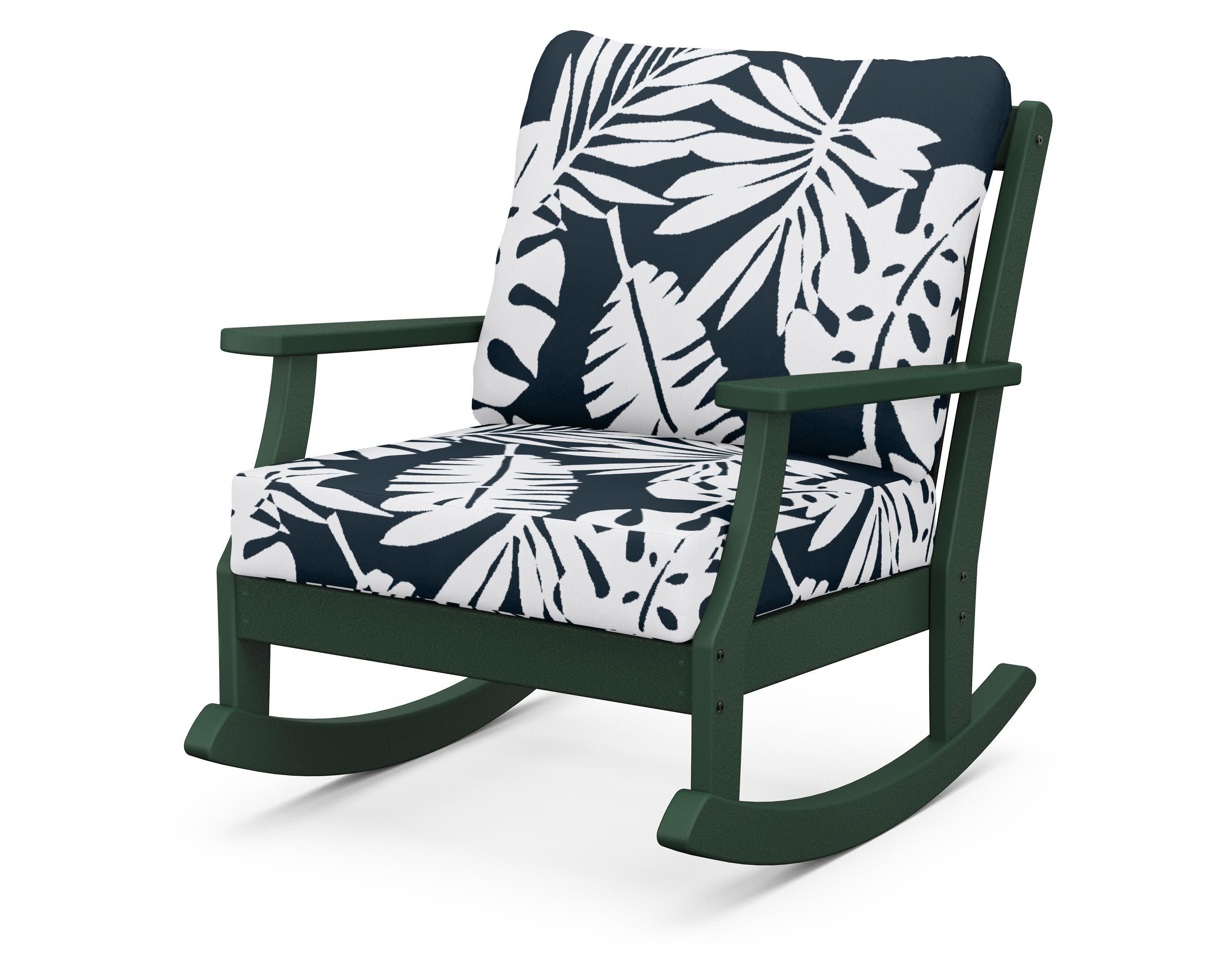 Braxton Deep Seating Rocking Chair in Green / Leaf Marine Indigo