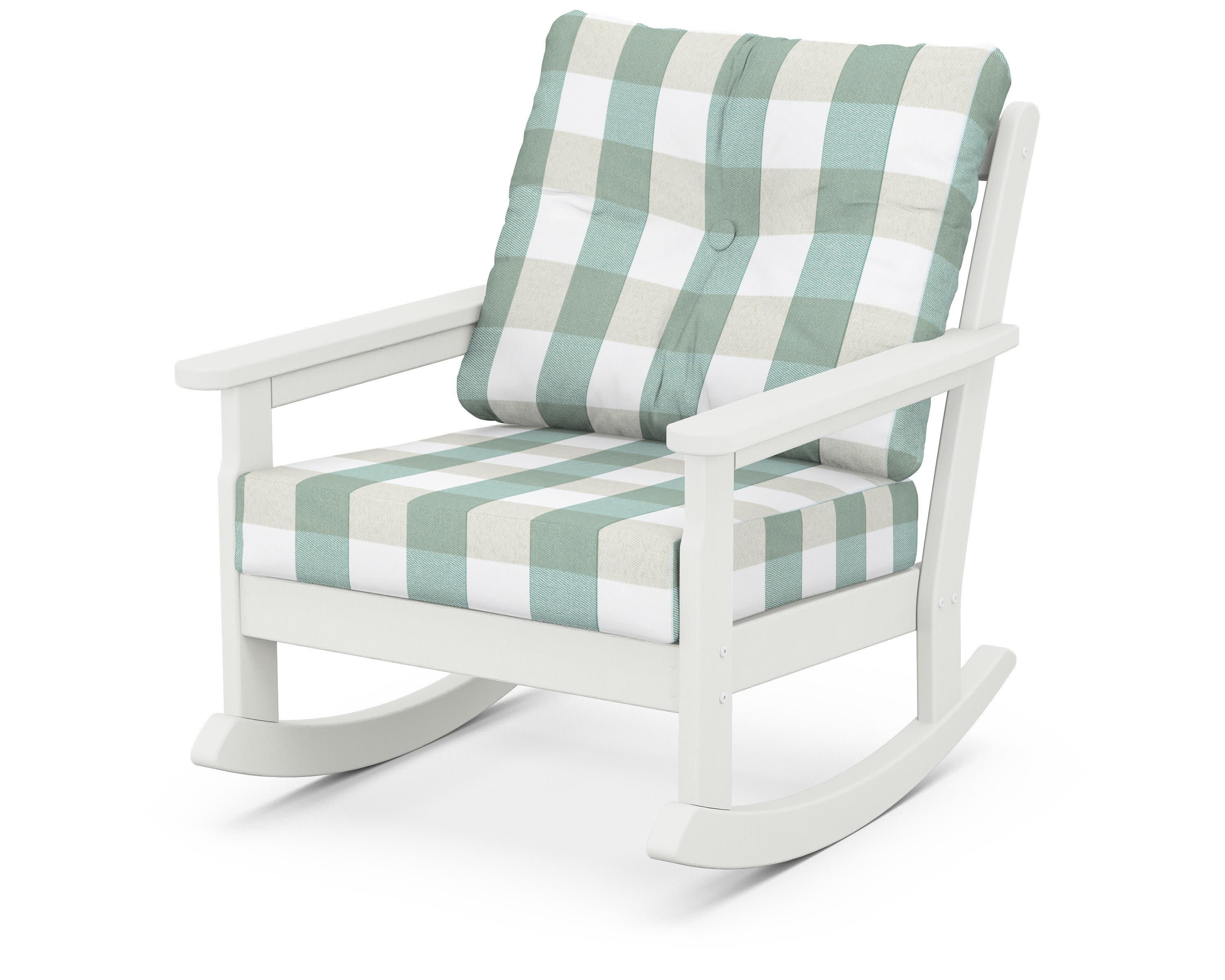 Vineyard Deep Seating Rocking Chair in Vintage White / Buffalo Plaid Glacier Spa