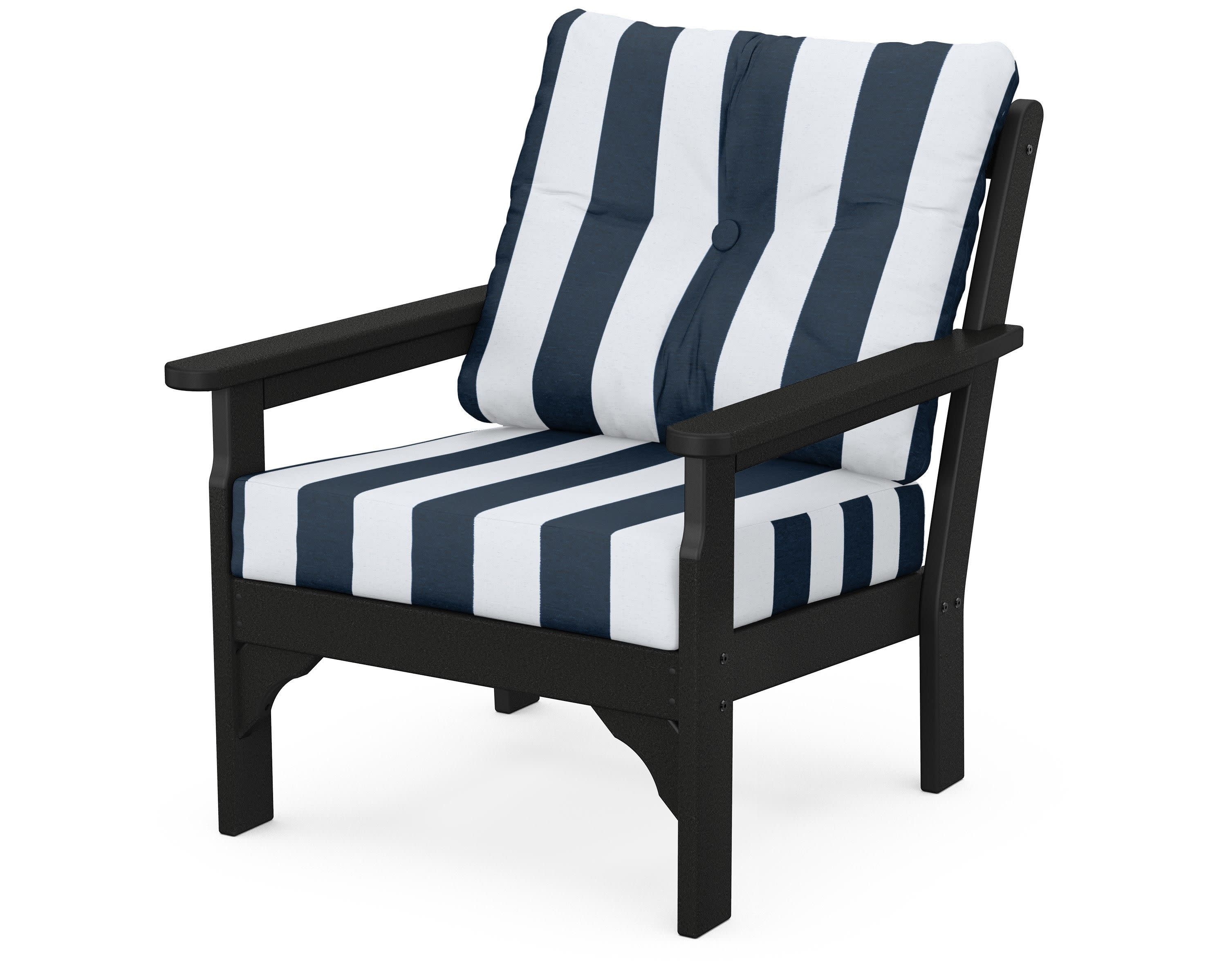 Vineyard Deep Seating Chair in Black / Cabana Stripe Marine Indigo