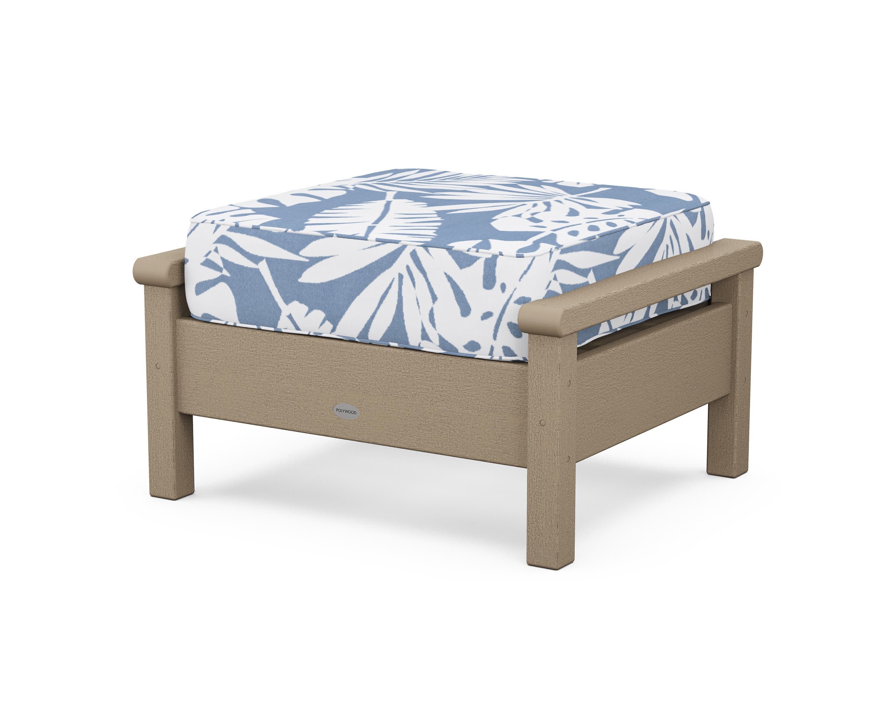 Harbour Deep Seating Ottoman in Vintage Sahara / Leaf Sky Blue