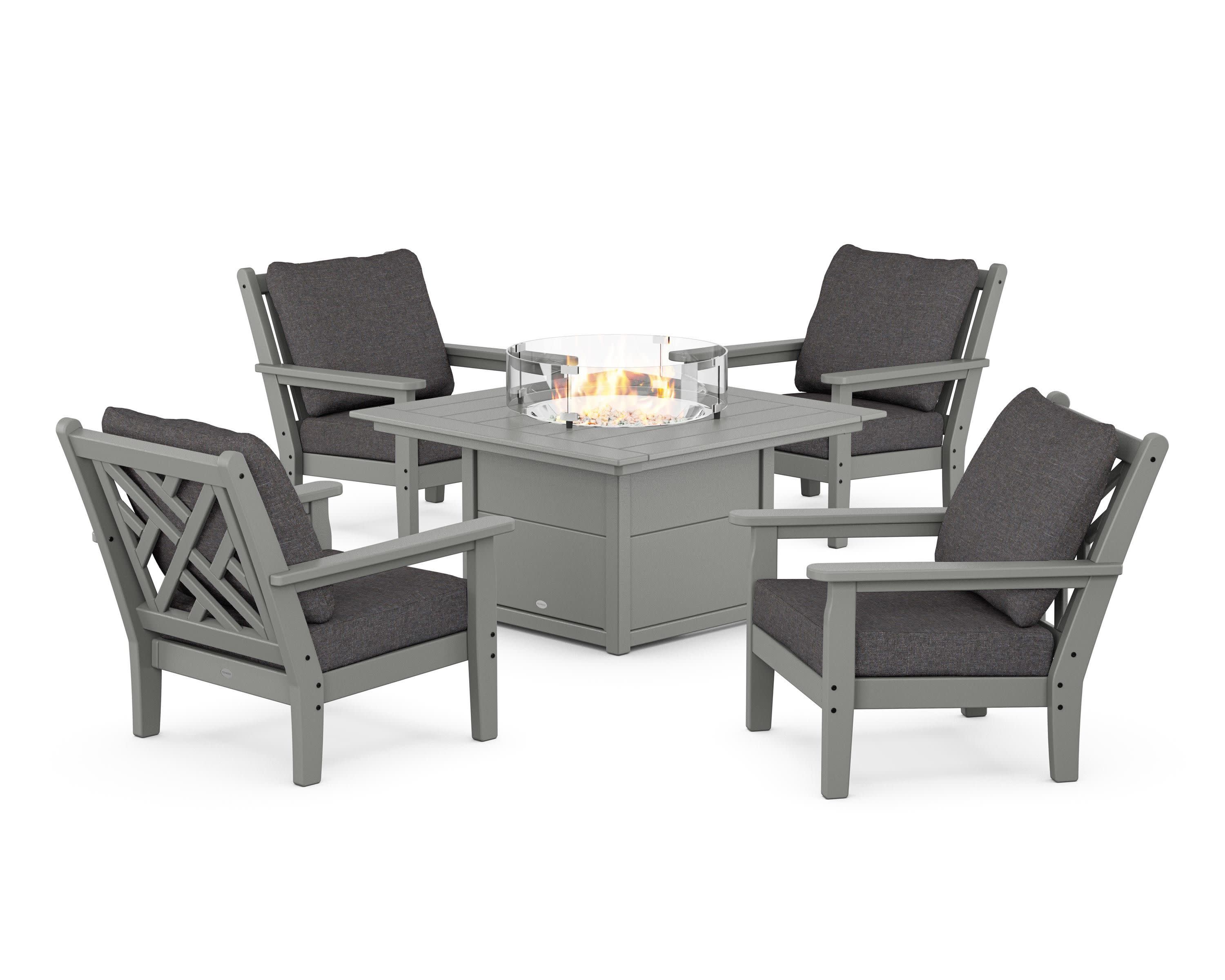 Chippendale 5-Piece Deep Seating Set with Fire Pit Table in Slate Grey / Ash Charcoal