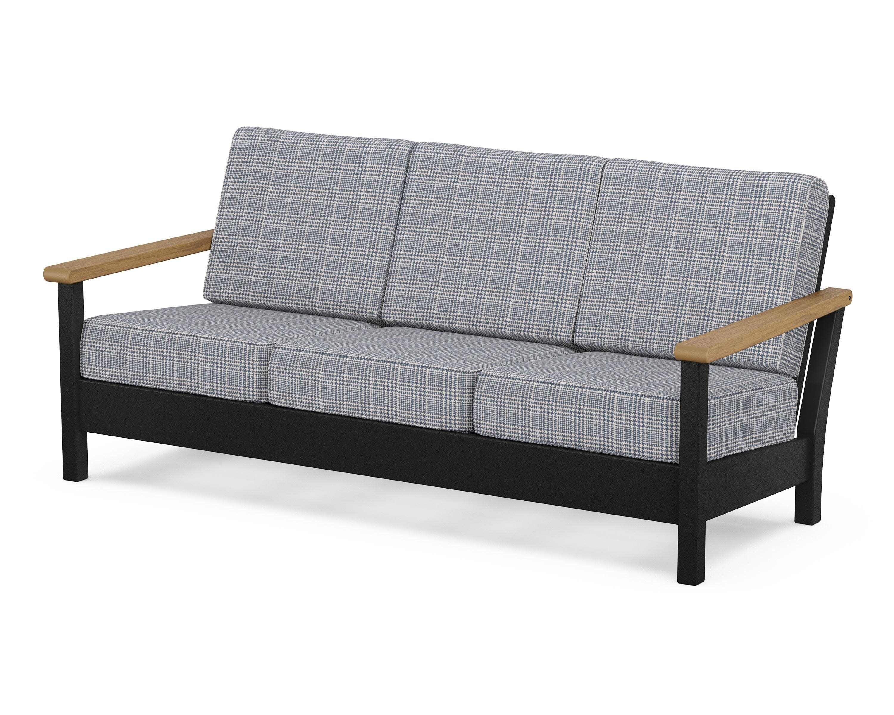 Harbour Deep Seating Sofa in Black / Natural / Houndstooth Sky Blue