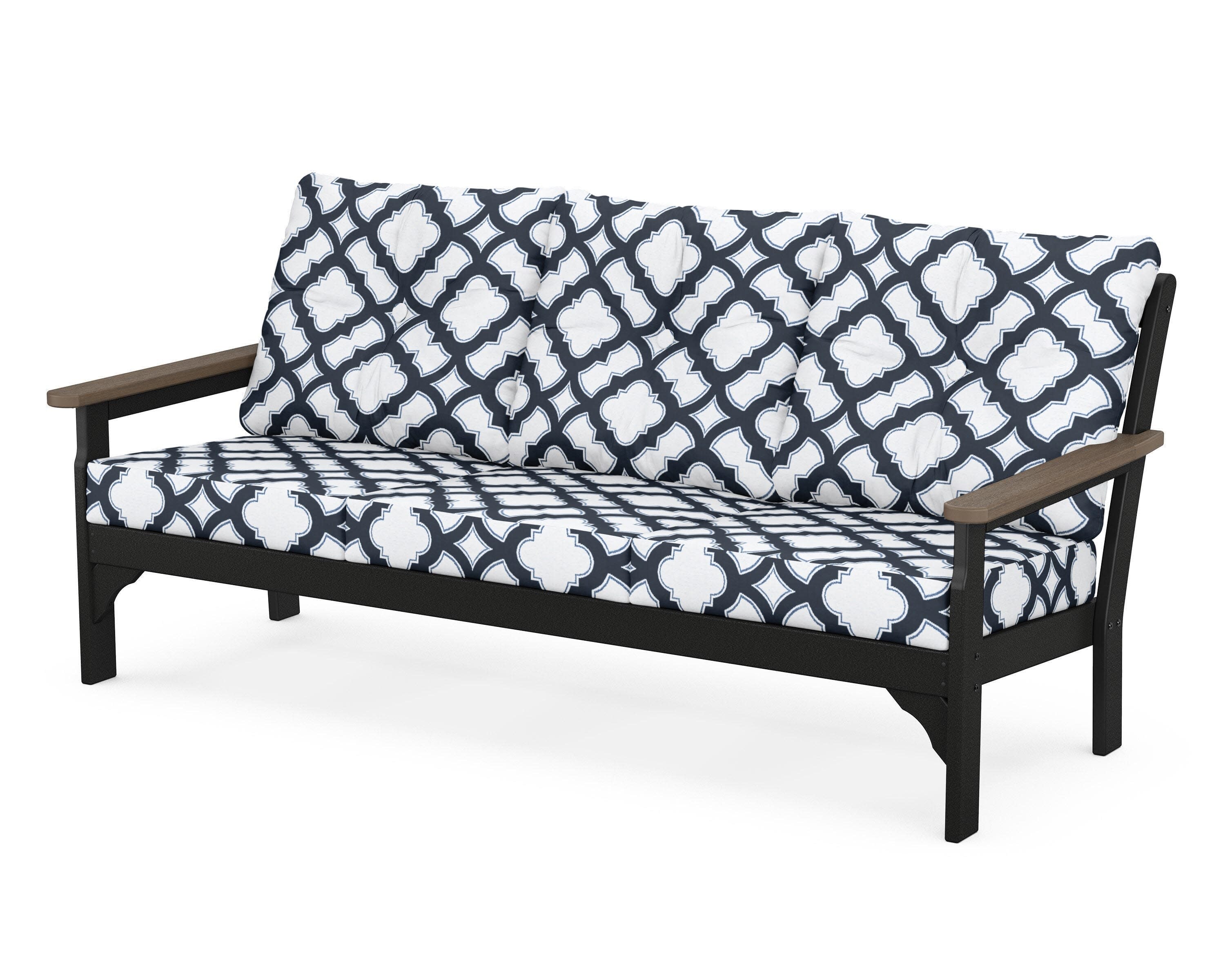 Vineyard Deep Seating Sofa in Black / Kona / Trellis Marine Indigo