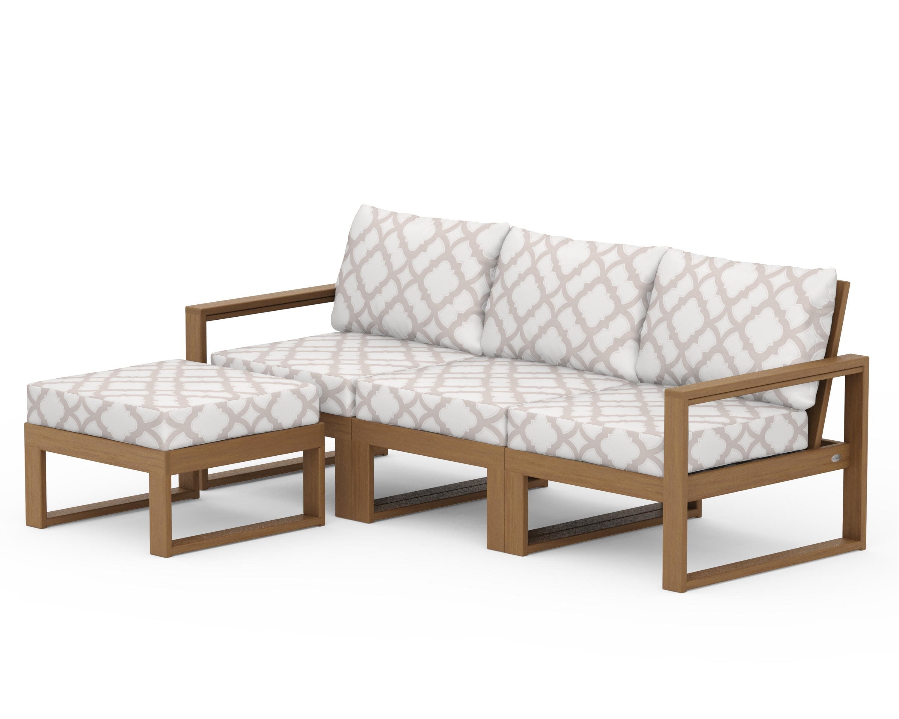 EDGE 4-Piece Modular Deep Seating Set with Ottoman in Natural / Trellis Dune Burlap
