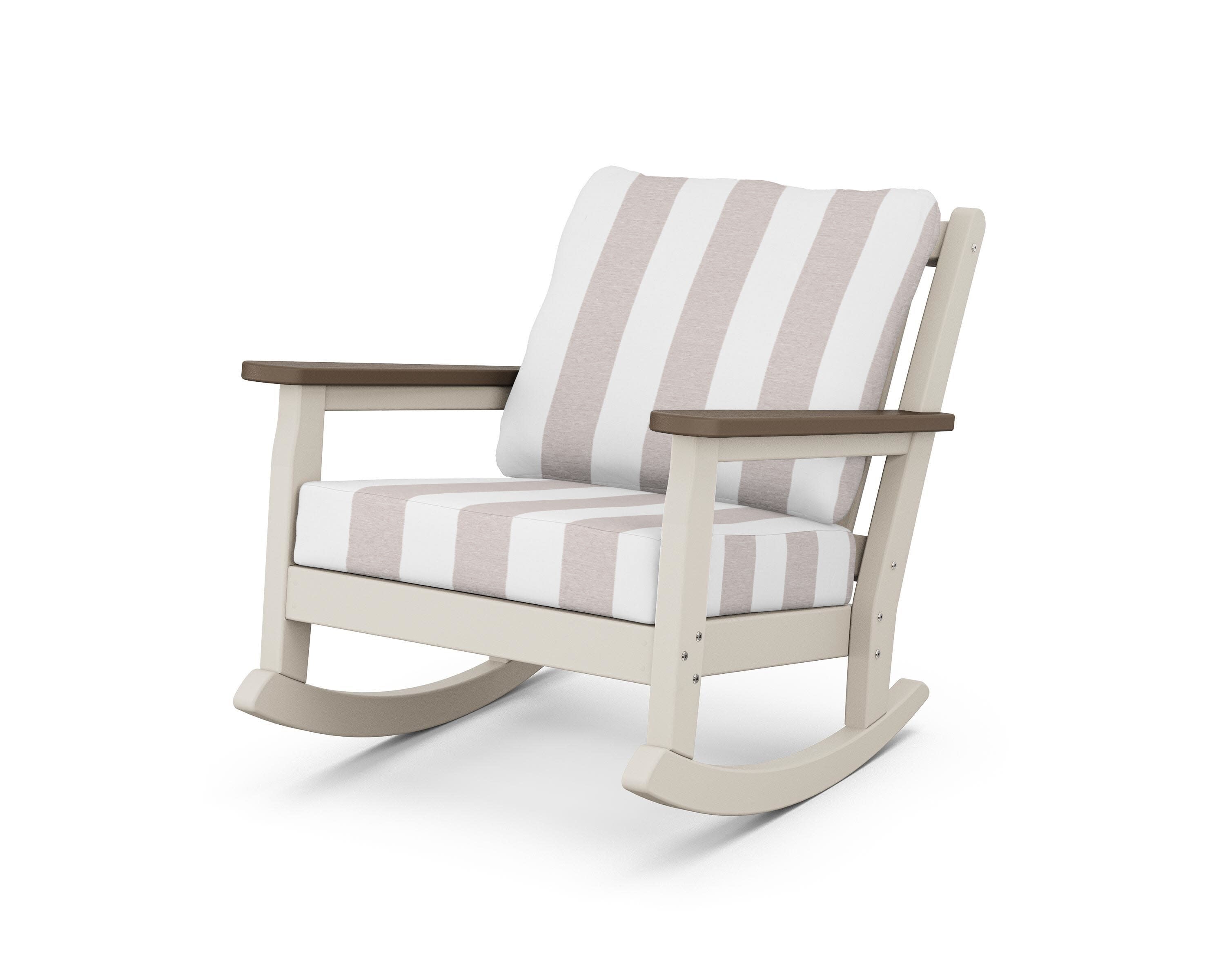 Chippendale Deep Seating Rocking Chair in Sand / Kona / Cabana Stripe Dune Burlap