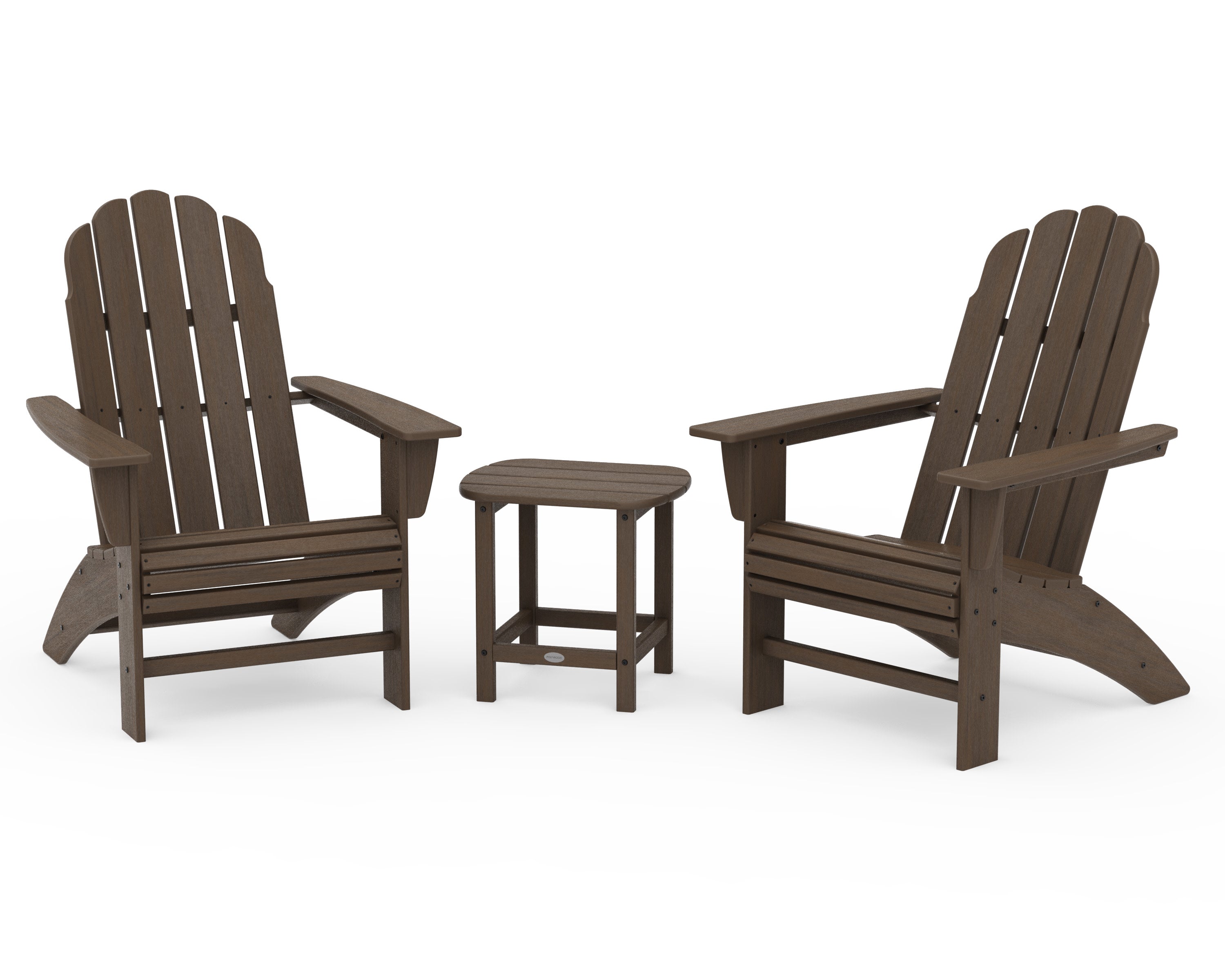 Vineyard 3-Piece Curveback Adirondack Set with South Beach 18" Side Table in Kona