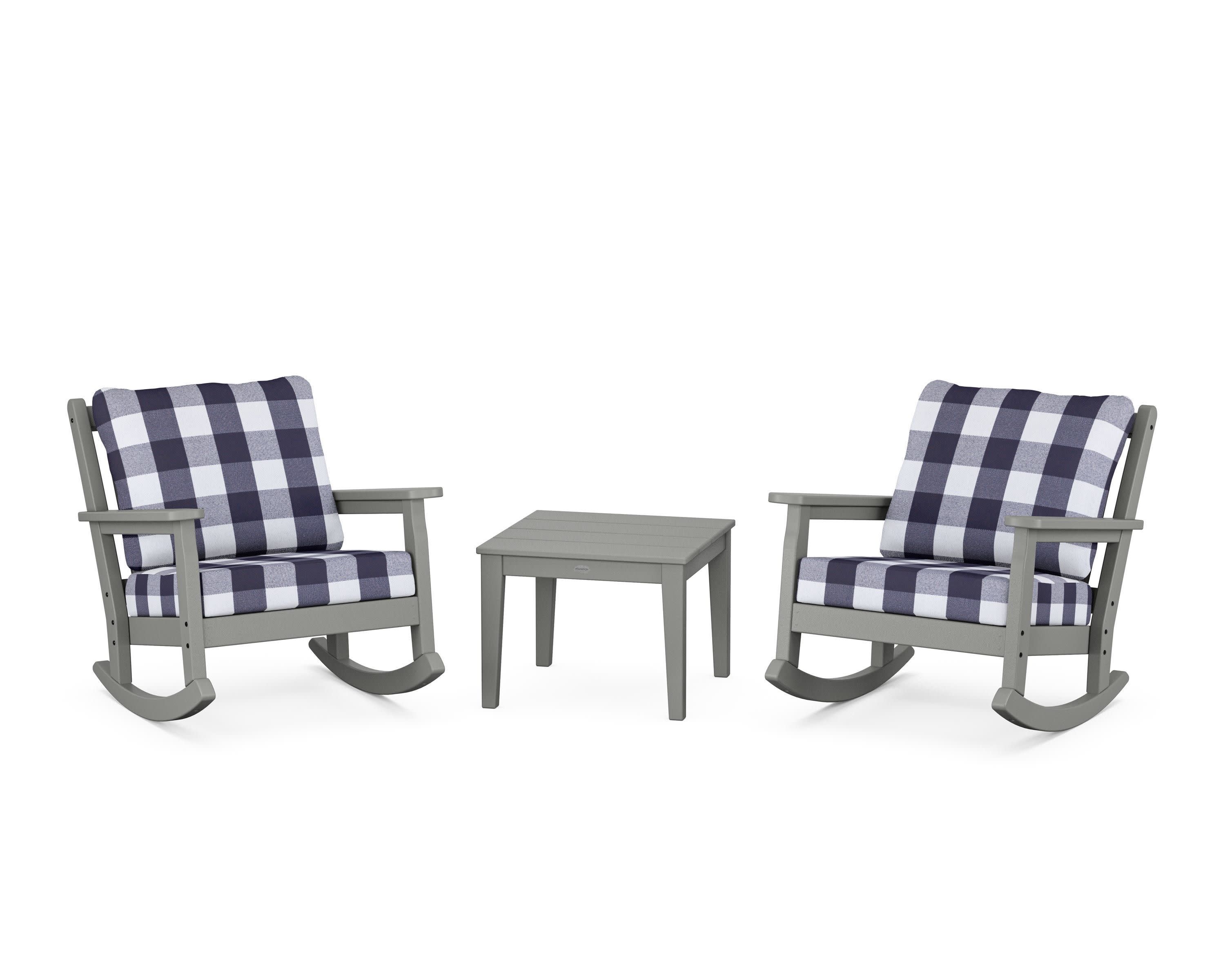 Chippendale 3-Piece Deep Seating Rocker Set in Slate Grey / Buffalo Plaid Navy