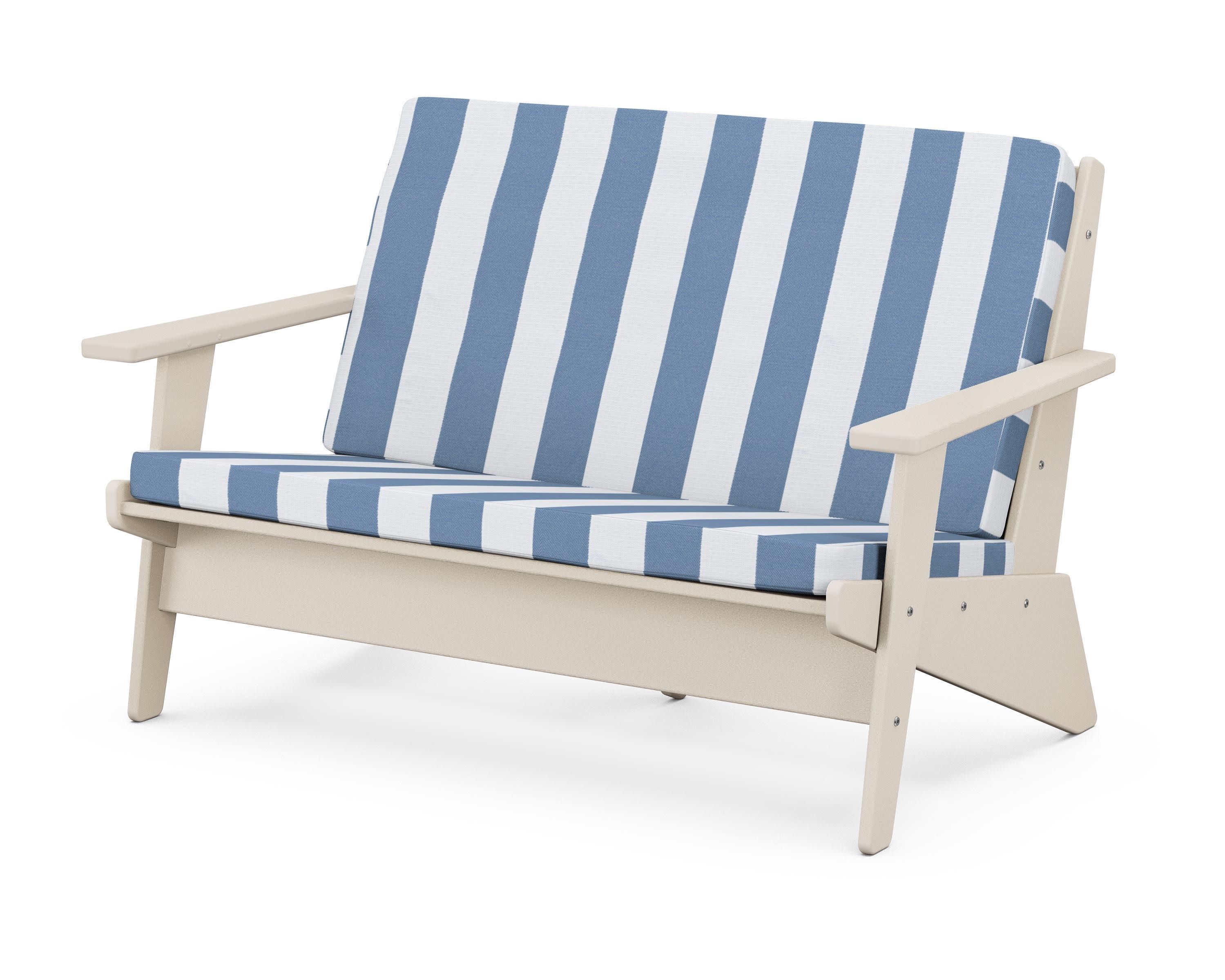 Riviera Modern Lounge Loveseat in Sand / Cabana Stripe Sky Blue