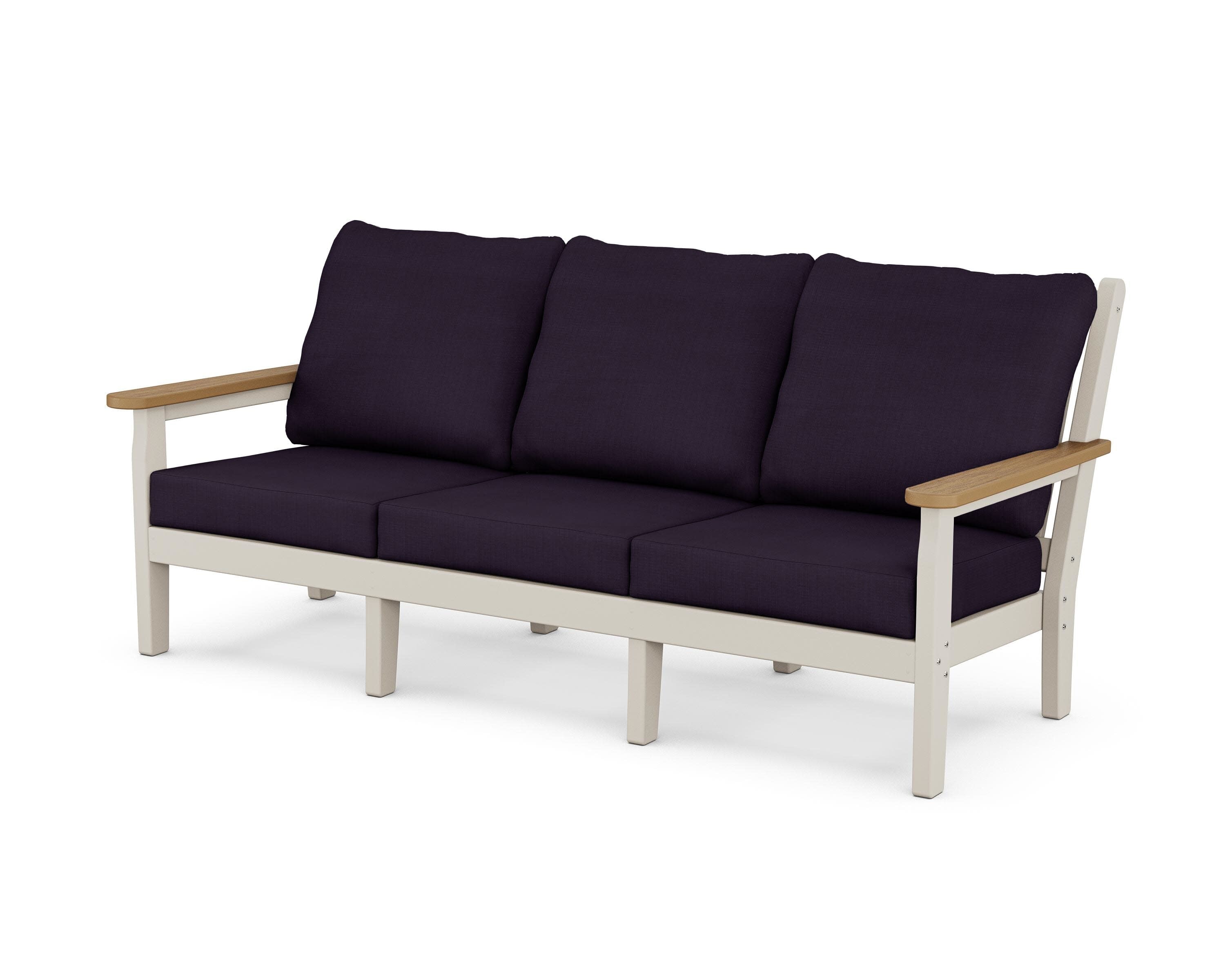 Chippendale Deep Seating Sofa in Sand / Natural / Navy Linen