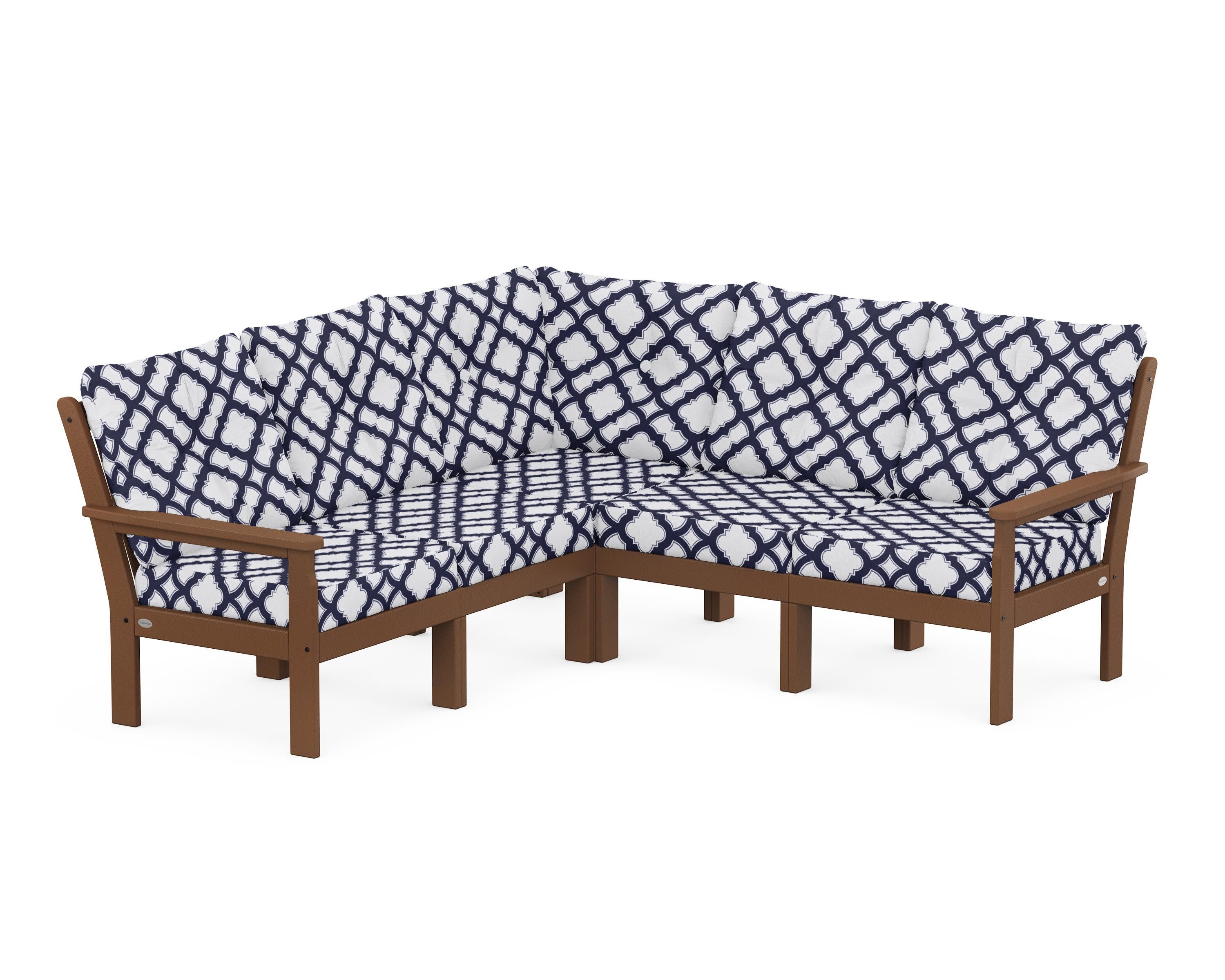 Vineyard 5-Piece Sectional in Teak / Trellis Navy