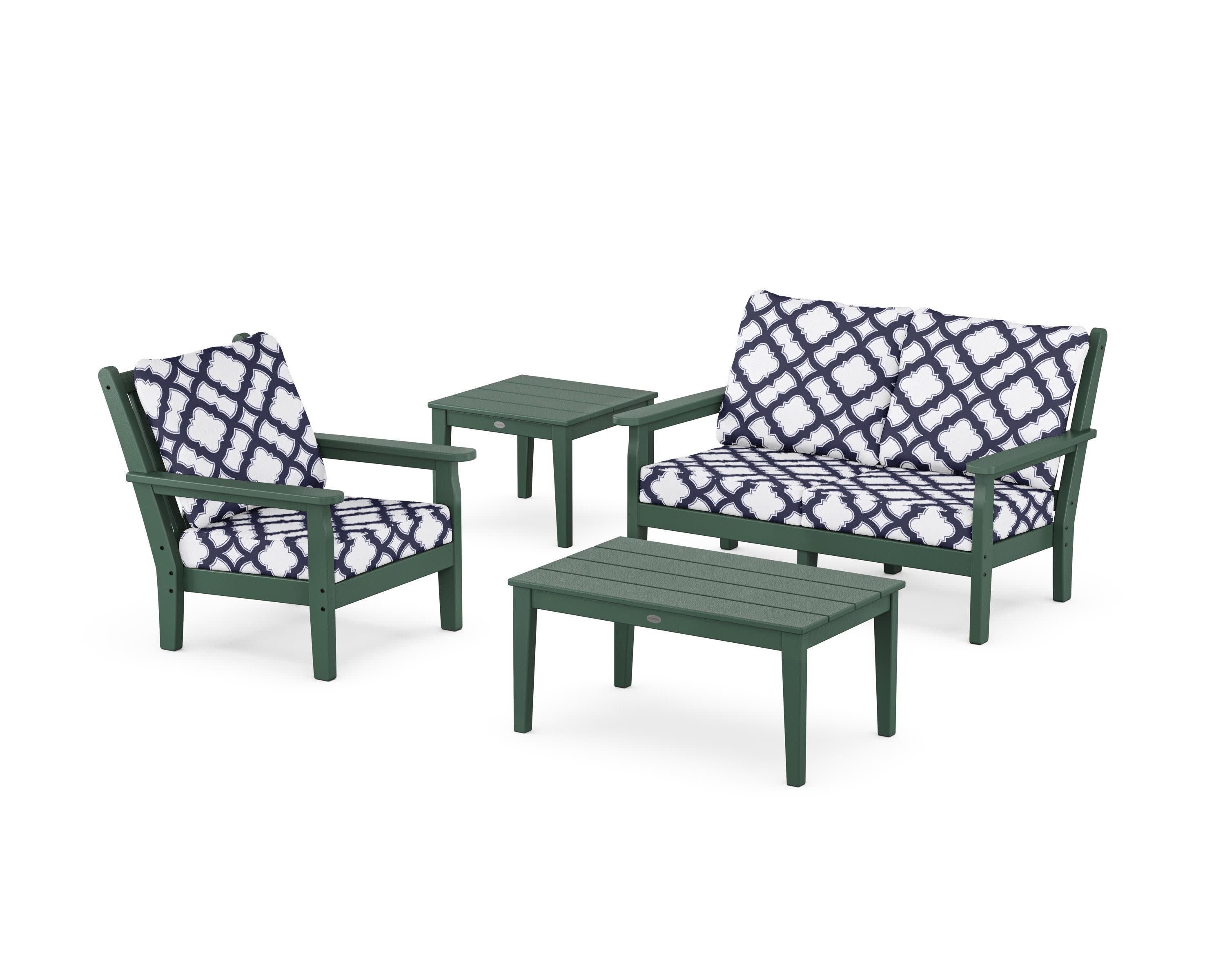 Chippendale 4-Piece Deep Seating Set in Green / Trellis Navy