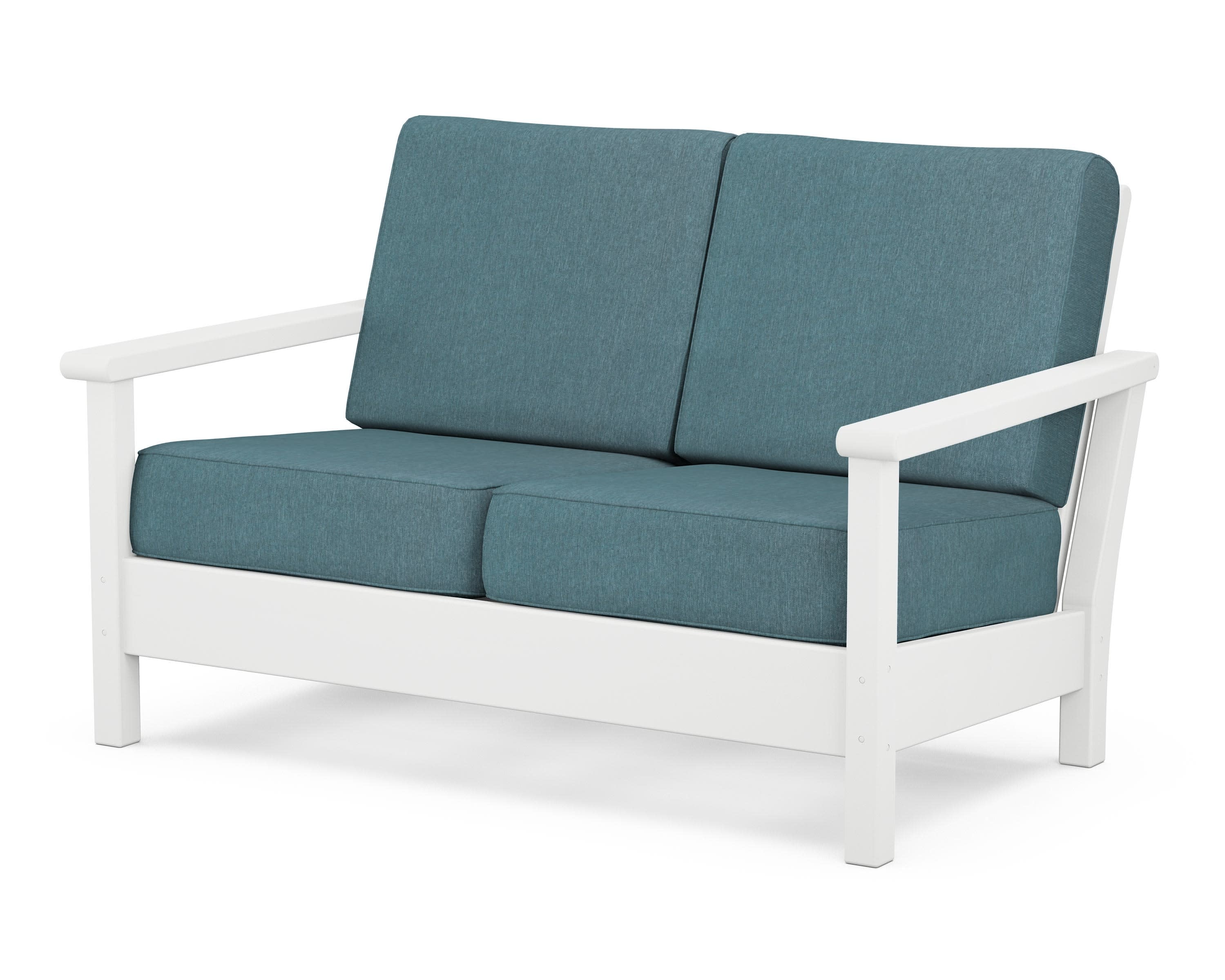 Harbour Deep Seating Loveseat in White / Ocean Teal