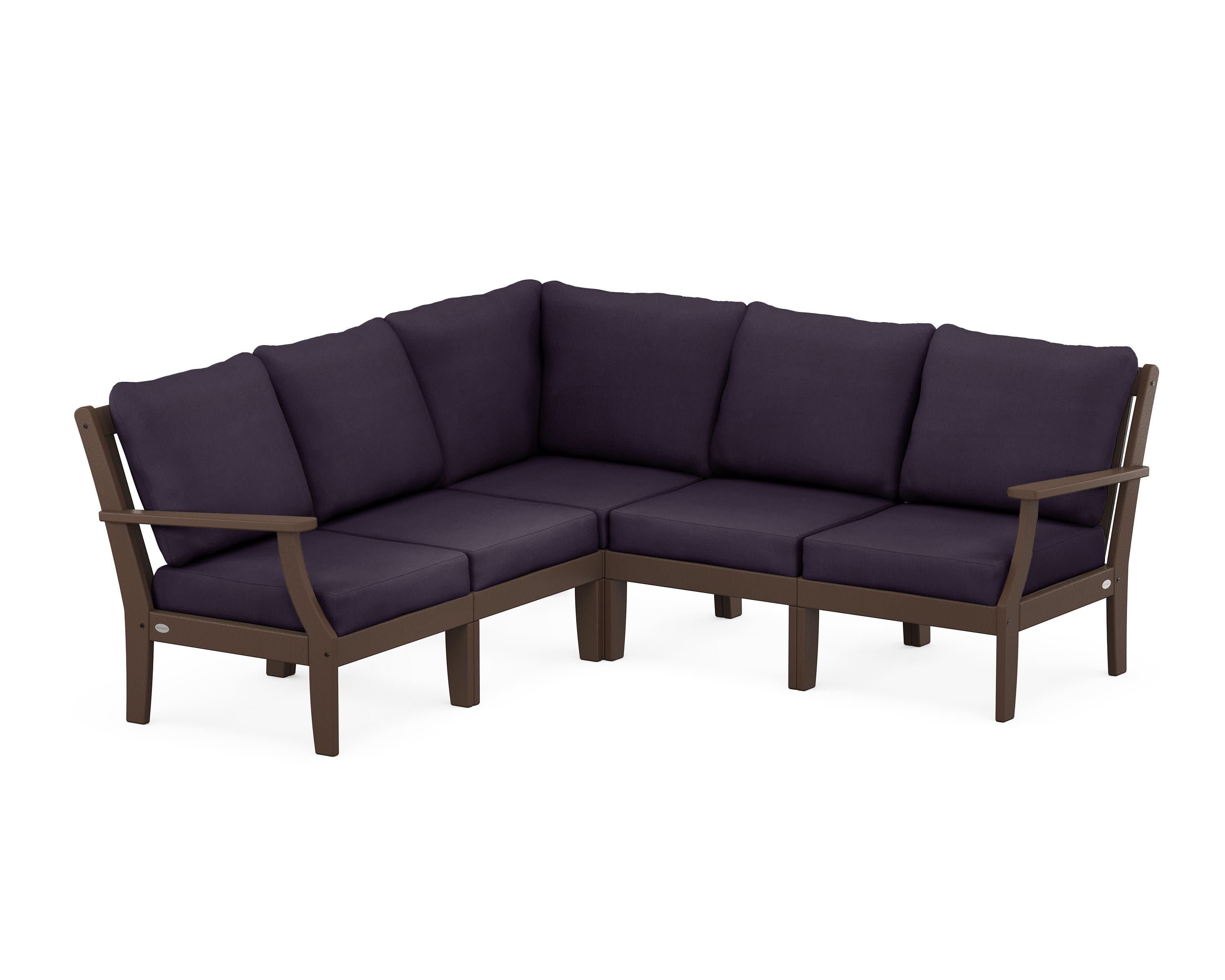 Braxton Modular 5-Piece Deep Seating Set in Mahogany / Navy Linen