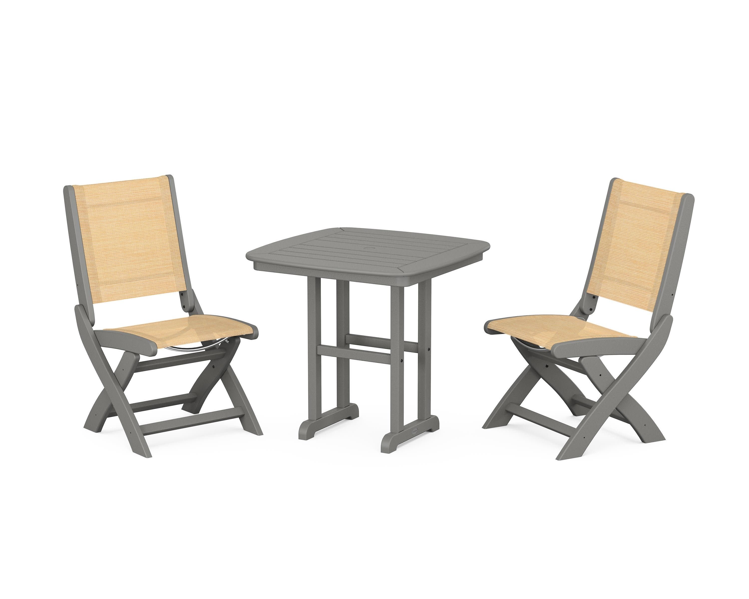 Coastal Folding Side Chair 3-Piece Dining Set in Slate Grey / Dupioni Apricot Sling