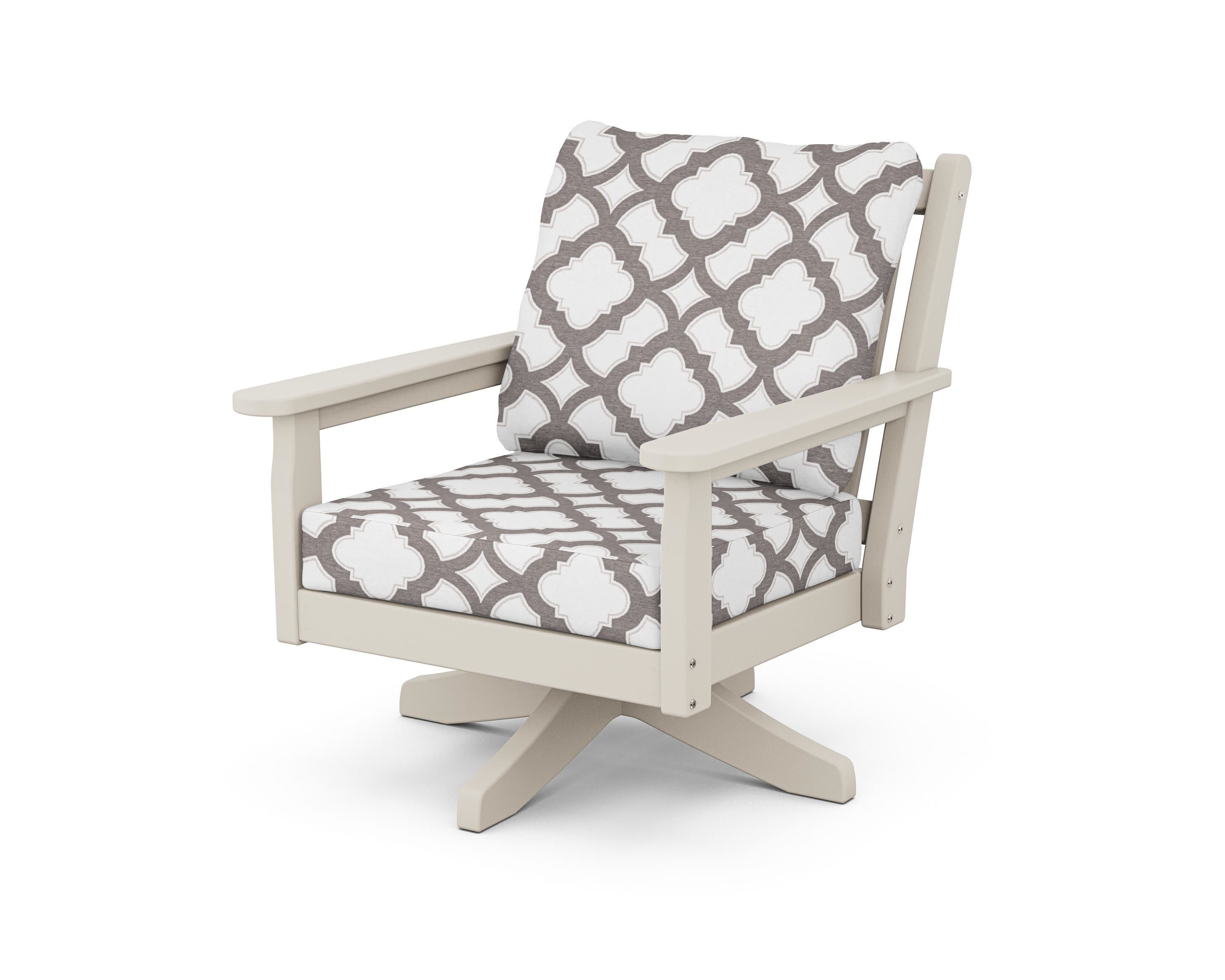 Chippendale Deep Seating Swivel Chair in Sand / Trellis Grey Mist