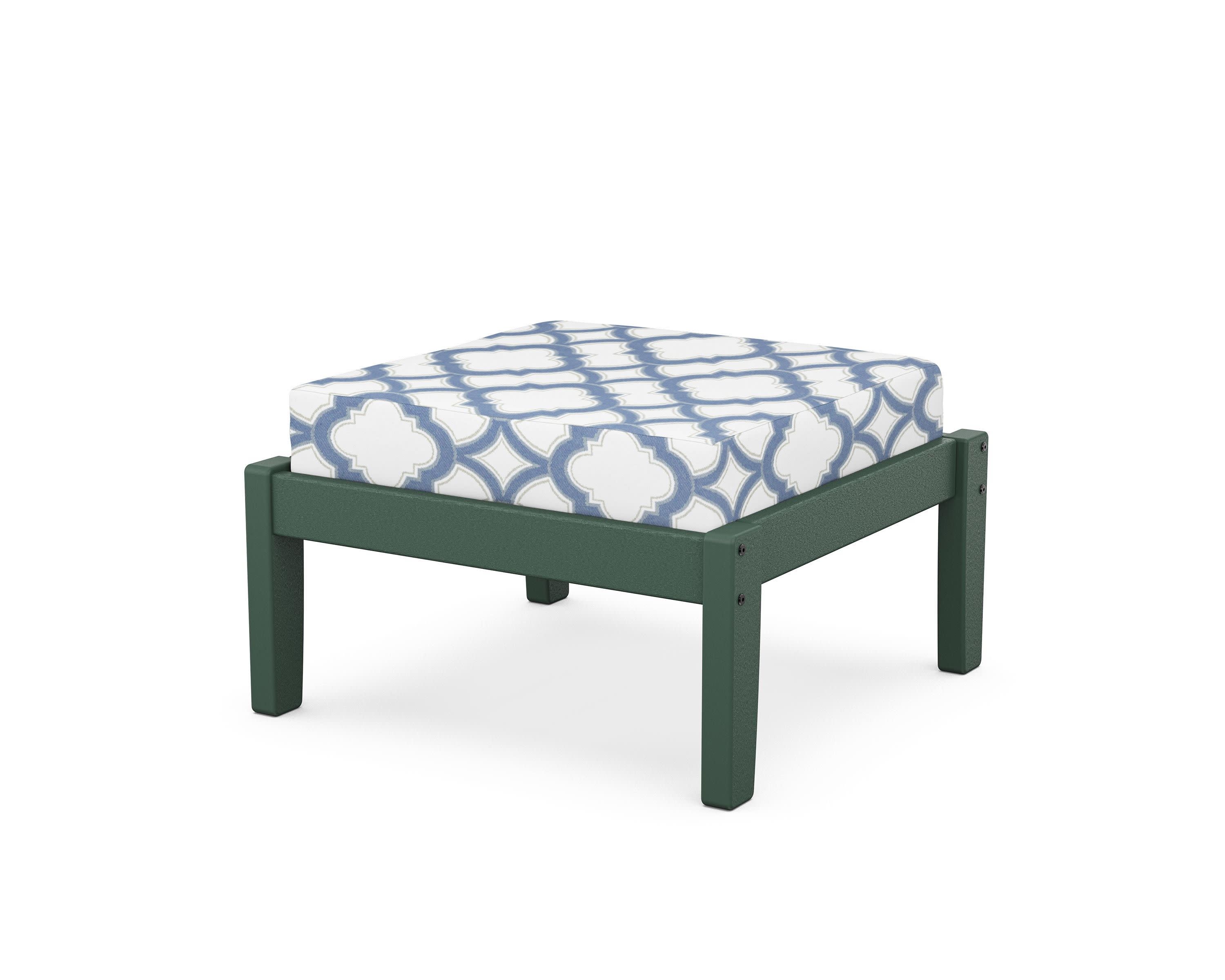 Deep Seating Ottoman in Green / Trellis Sky Blue