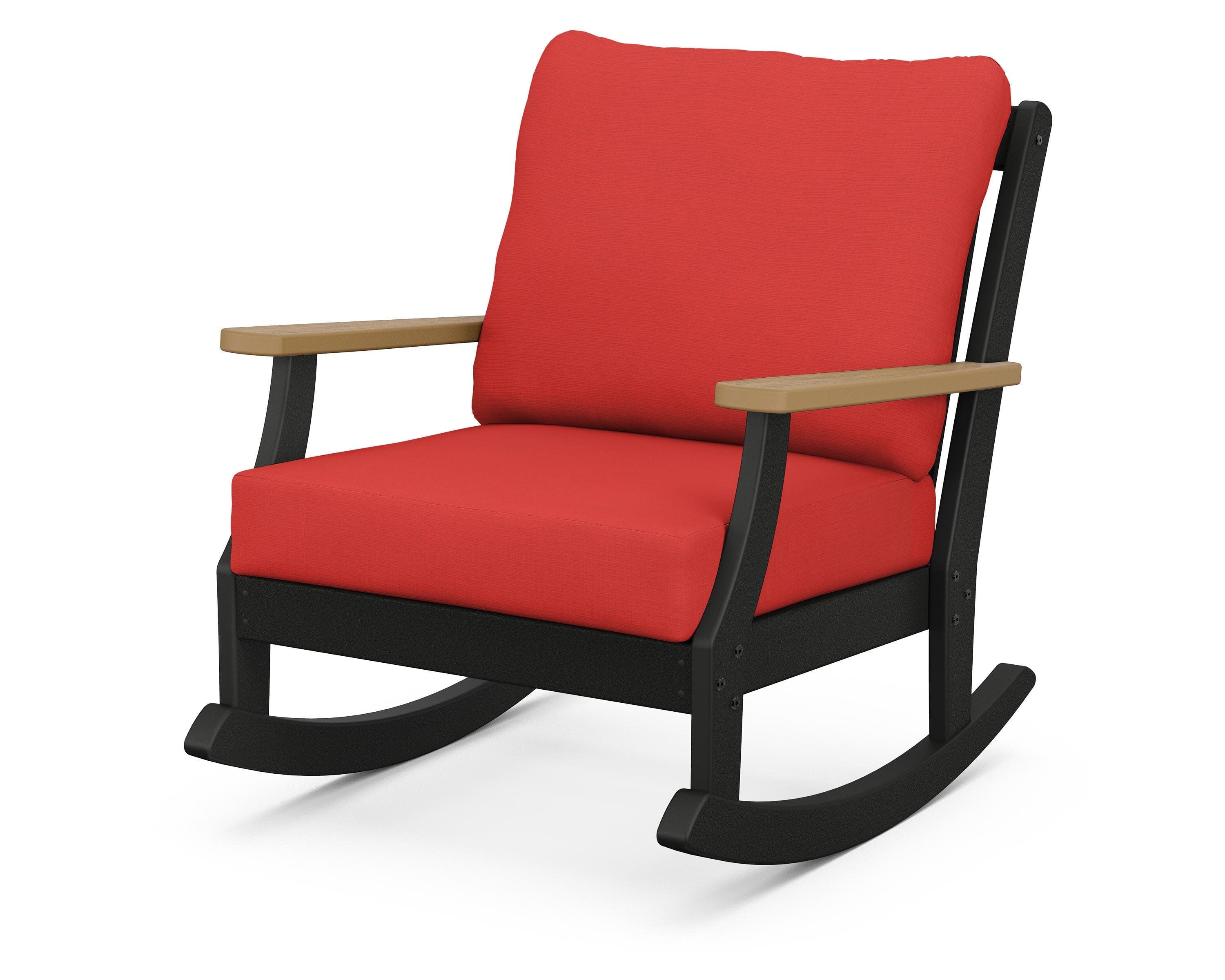 Braxton Deep Seating Rocking Chair in Black / Natural / Crimson Linen