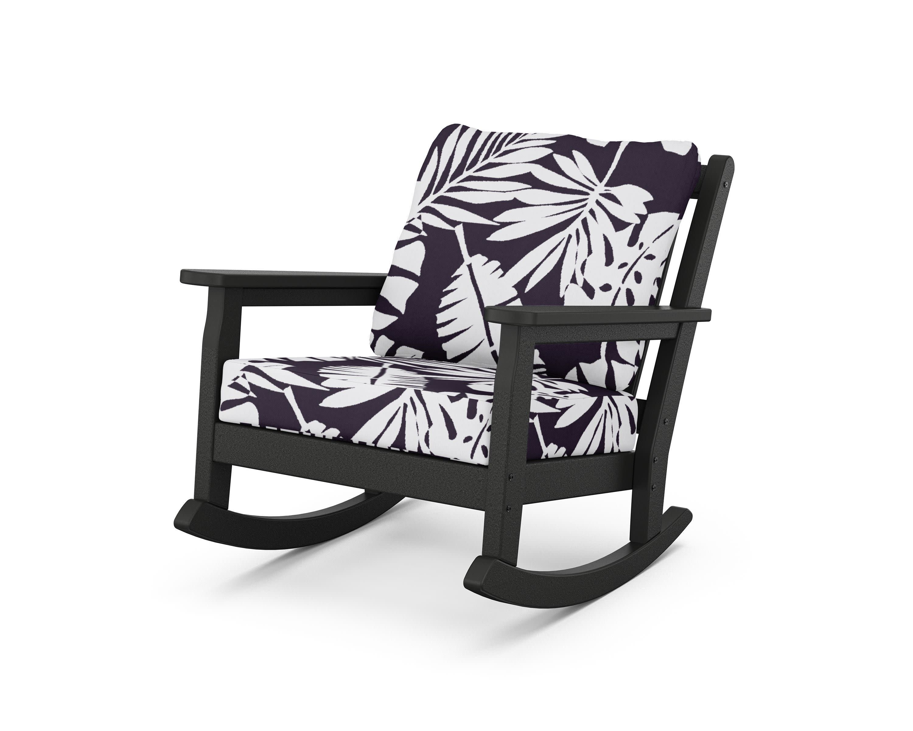 Chippendale Deep Seating Rocking Chair in Black / Leaf Navy