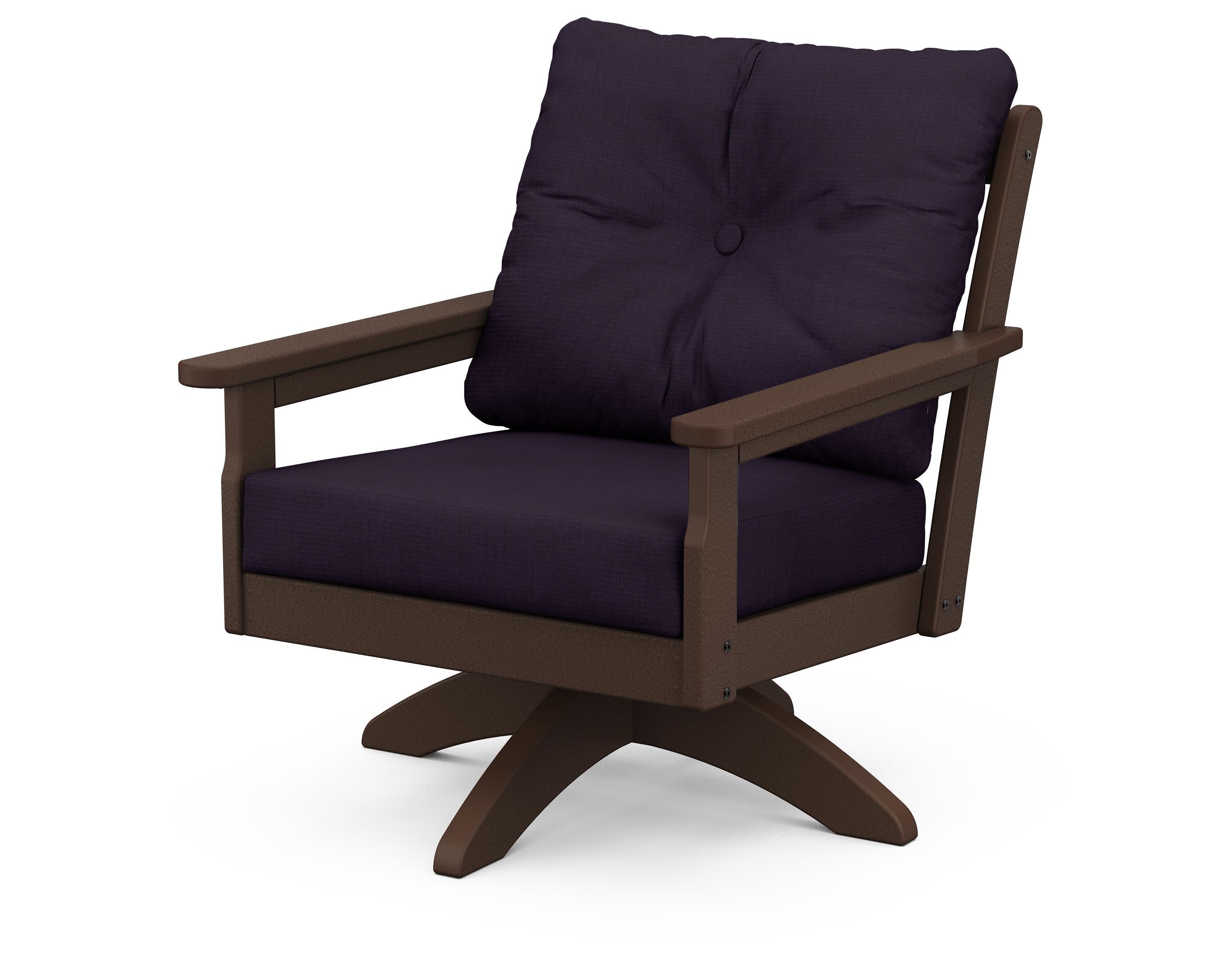 Vineyard Deep Seating Swivel Chair in Mahogany / Navy Linen