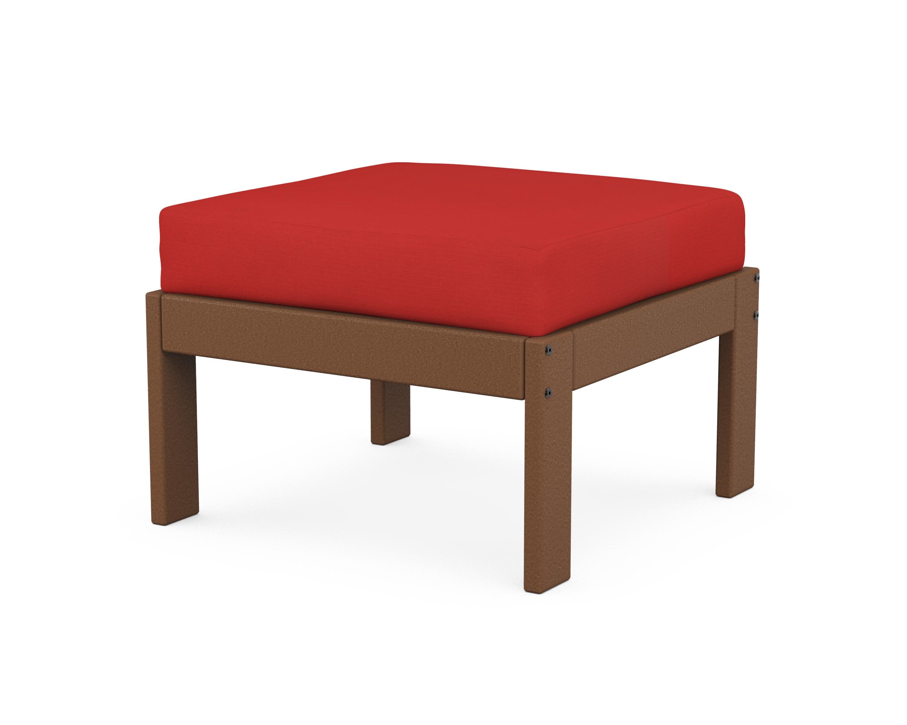 Vineyard Modular Ottoman in Teak / Crimson Linen