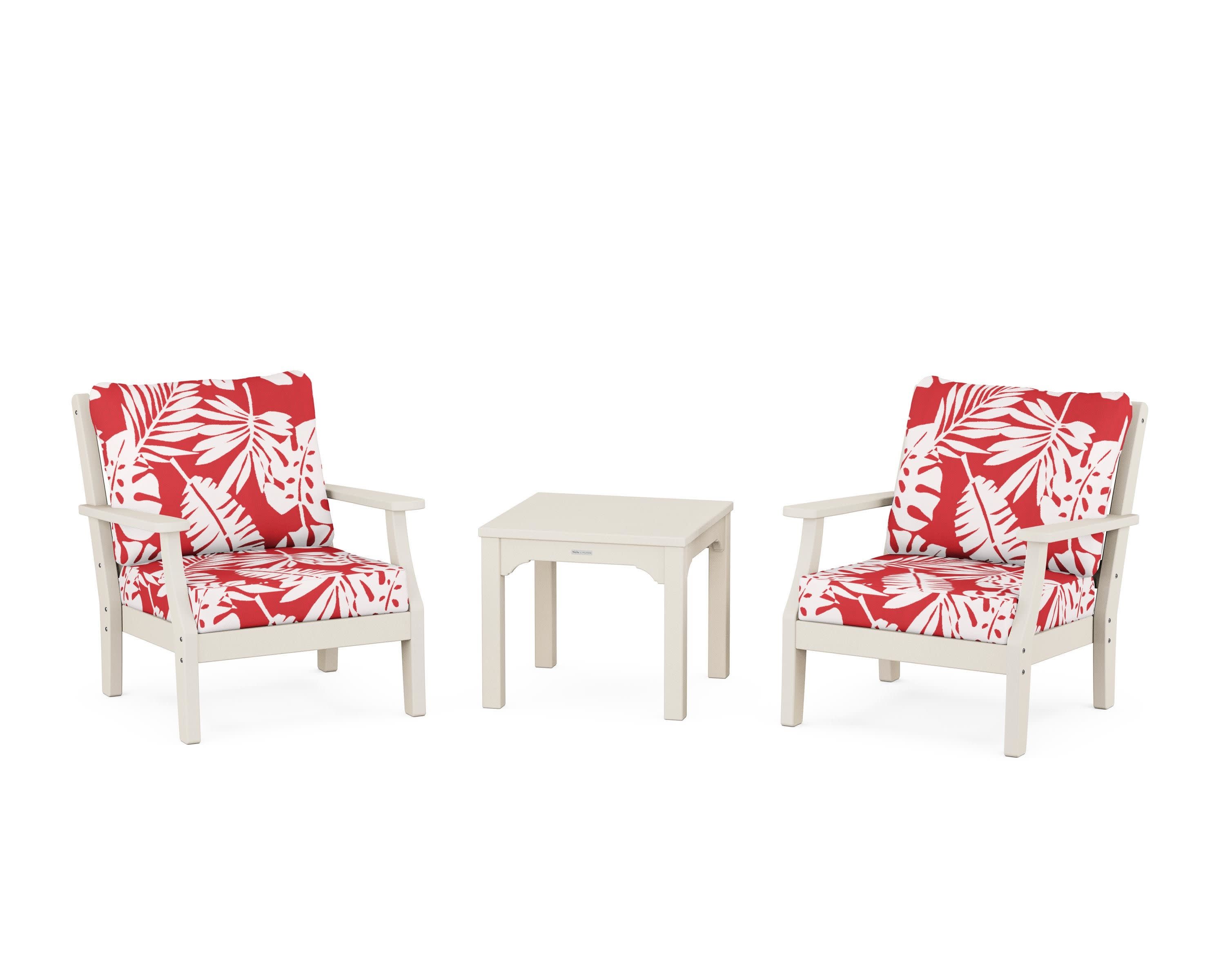 Chinoiserie 3-Piece Deep Seating Set in Sand / Leaf Crimson